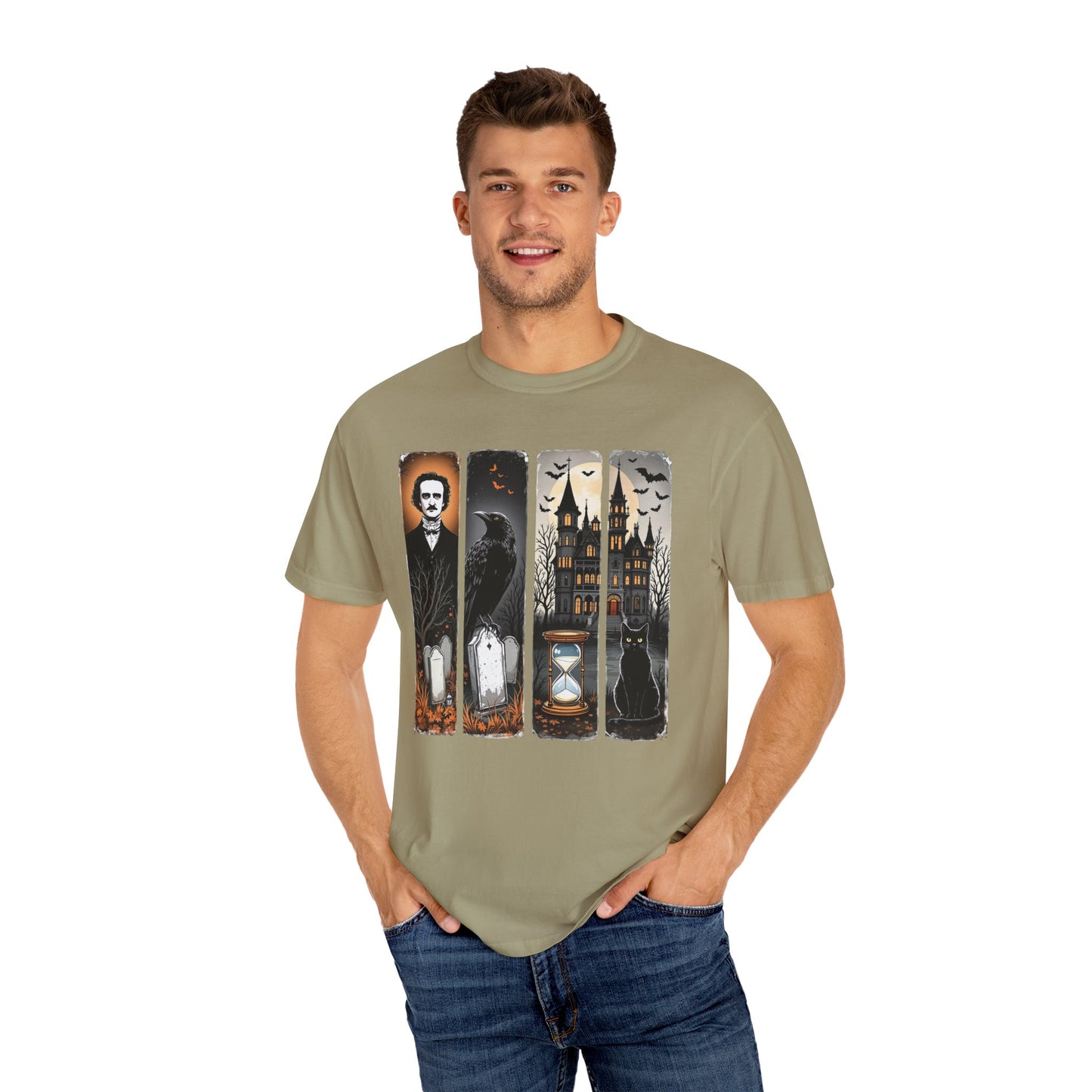 Edgar Allan Poe T-Shirt Gothic Graphic Tee The Raven Nevermore Quote Horror Literature Shirt Dark Academia Aesthetic Halloween Party Gift