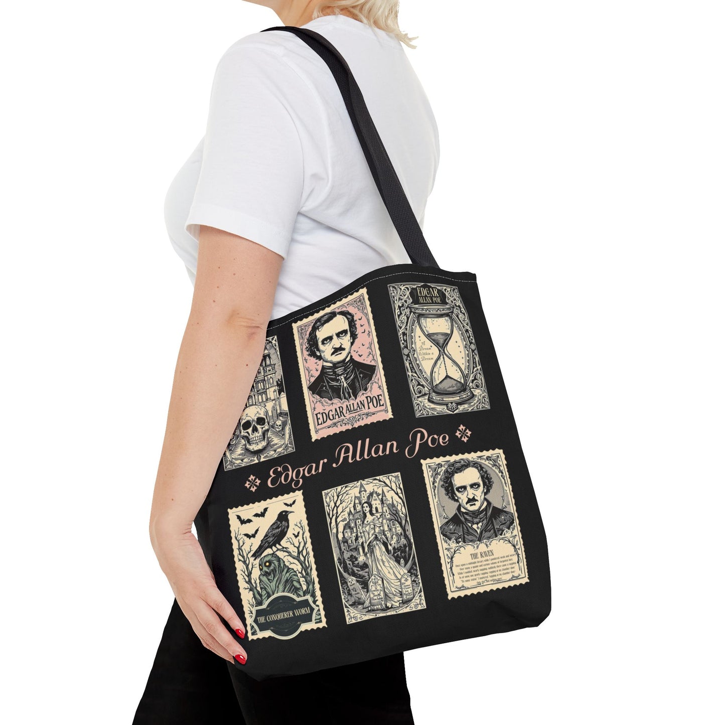 Edgar Allan Poe Tote Bag Gothic Literary Gift for Book Lover Dark Academia Macabre Accessory Halloween Tote Fall School Bag for Poetember Bags Printify