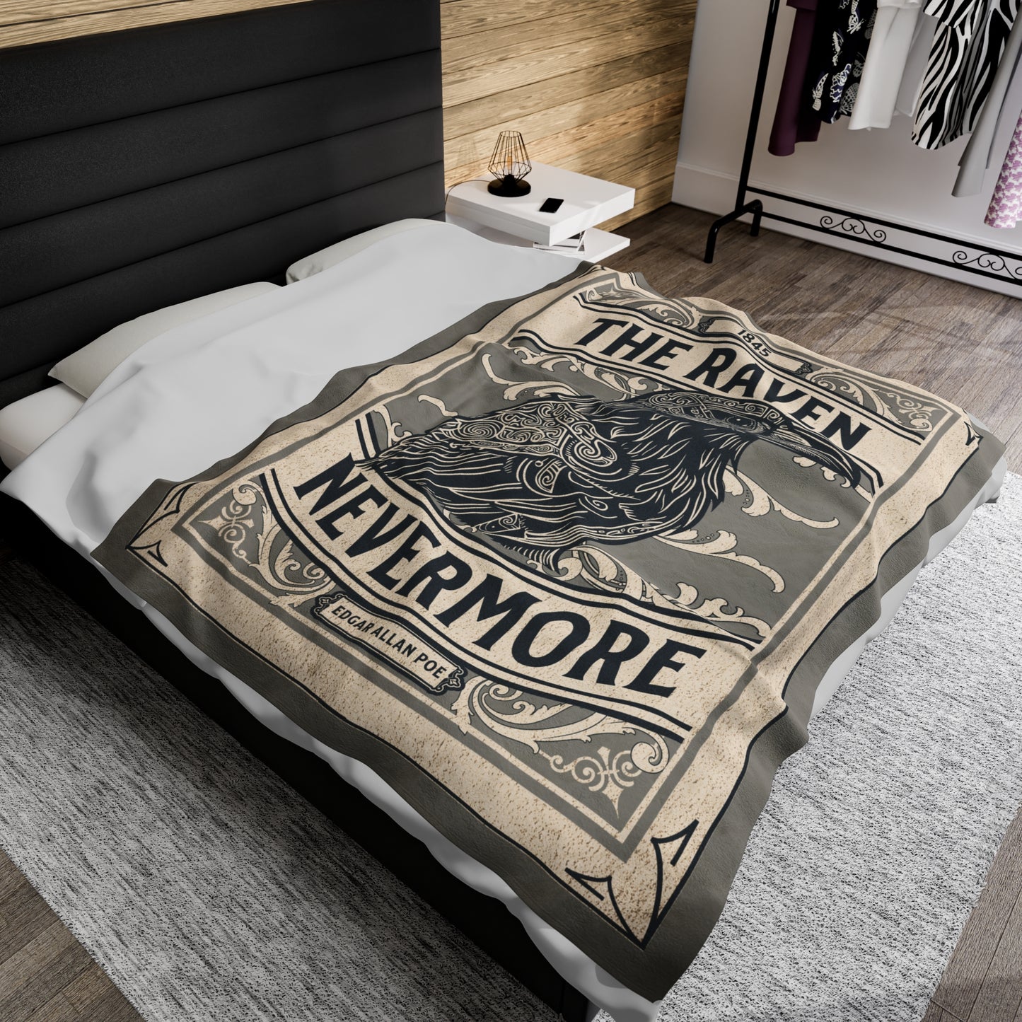 Edgar Allan Poe, Nevermore The Raven Throw Blanket, Book Lover Reading Blanket, Gothic Light, Dark Academia, Horror Movie Watching Blanket All Over Prints Printify