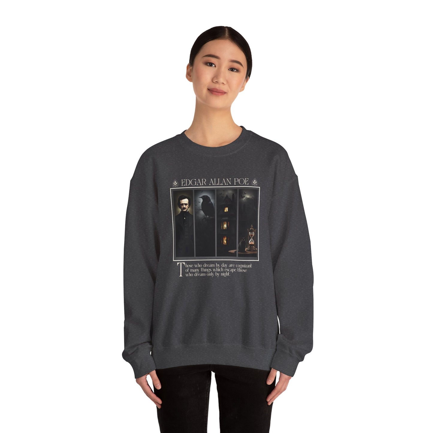 Edgar Allan Poe Sweatshirt The Raven Nevermore Gothic Horror Sweater Dark Academia Macabre Halloween Gift for Book Lovers Birthday Christmas Sweatshirt Printify