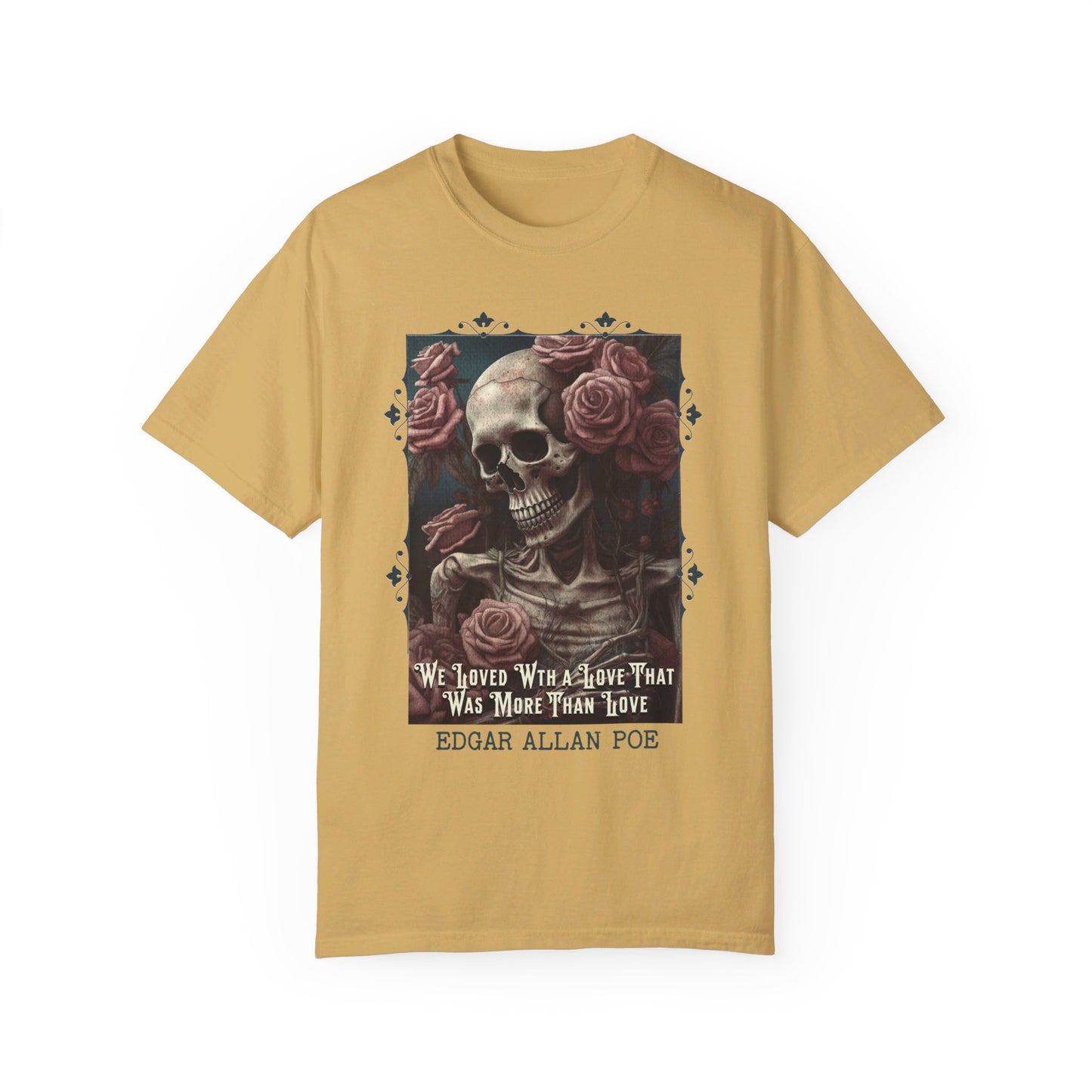 Edgar Allan Poe T-Shirt, Annabel-Lee Novel Vintage Book, Reading Lover Shirt, Halloween, Gothic, Light Academia Gift, Comfort Colours TShirt T-Shirt Printify Mustard S