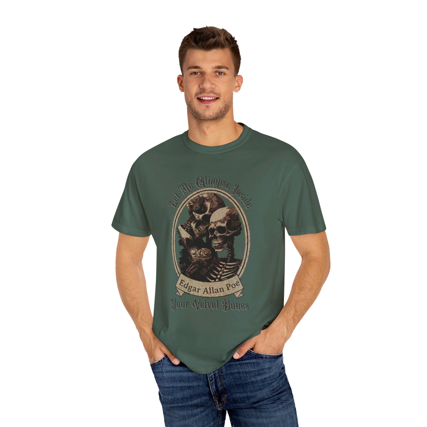 Edgar Allan Poe Shirt, Your Velvet Bones Tee, Book, Reading Lover Shirt, Halloween, Gothic, Light Academia Gifts, Comfort Colours TShirt T-Shirt Printify