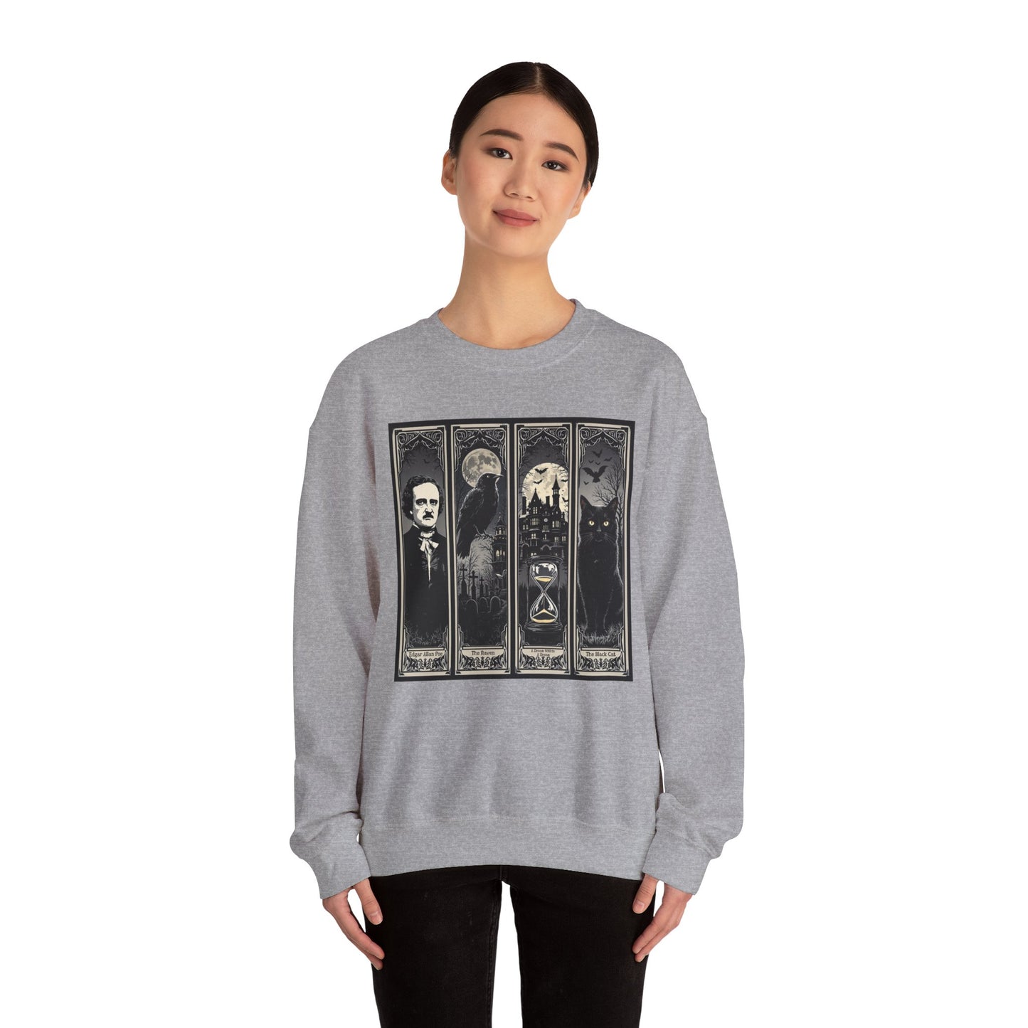 Edgar Allan Poe Sweatshirt The Raven Nevermore Gothic Horror Sweater Dark Academia Macabre Halloween Gift for Book Lovers Birthday Christmas Sweatshirt Printify