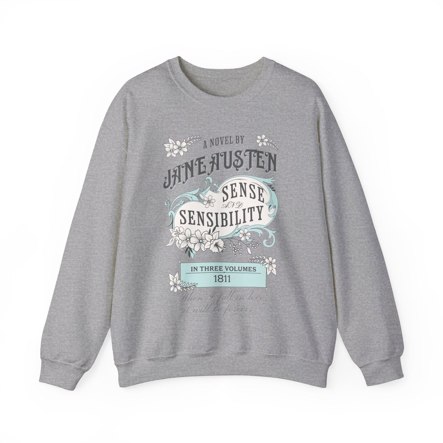 Jane Austen Sweatshirt, Sense & Sensibility Historical Romance Sweater, Bookish Literary Jane Austen Fan Art Gift, Gift for Her, Readers, Sweatshirt Printify S Sport Grey