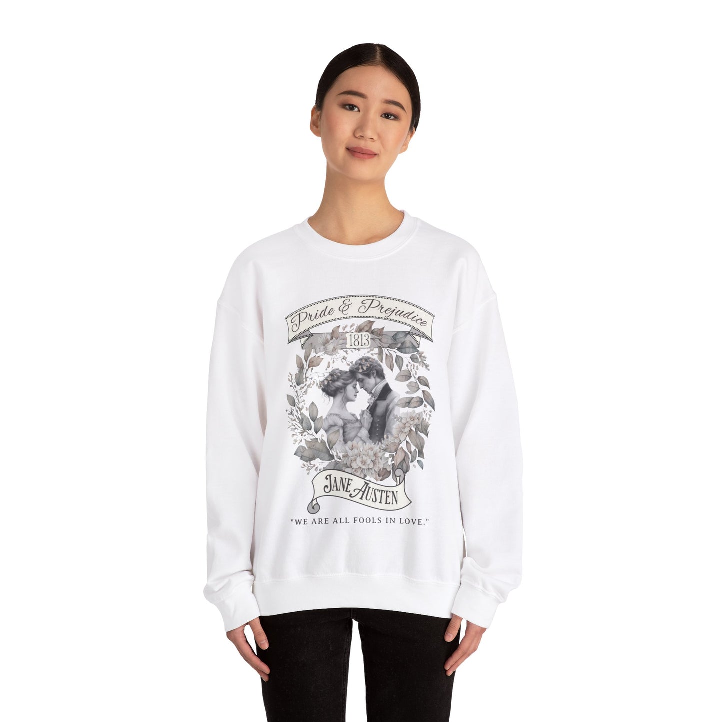 Jane Austen Sweatshirt, Pride & Prejudice Historical Romance Sweater, Bookish Literary Jane Austen Fan Art Gift, Gift for Her, Readers, Sweatshirt Printify