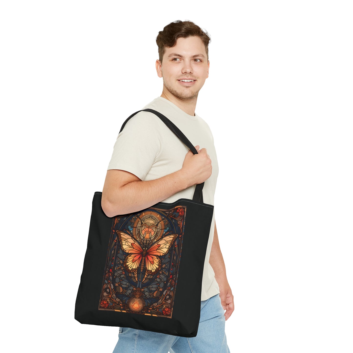 Stained Glass Butterfly Tote Bag, Pretty Tarot Card Shoulder Bag, Book, Library, Grocery, Travel Bag, Dark Academia, Bookish Bookclub Gift, Bags Printify