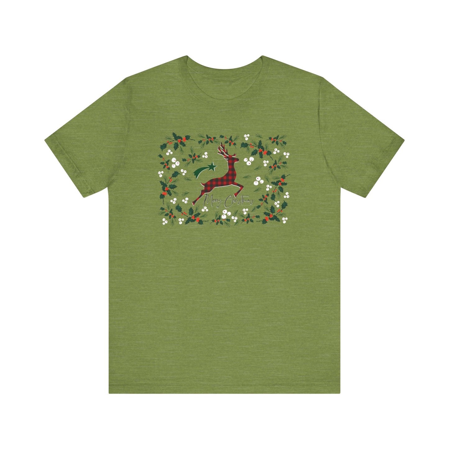 Merry Christmas Plaid Reindeer Shirt, Country Reindeer Shirt, Christmas Family Shirt, Christmas Shirt, Merry Christmas Shirt, Christmas Gift T-Shirt Printify Heather Green XS