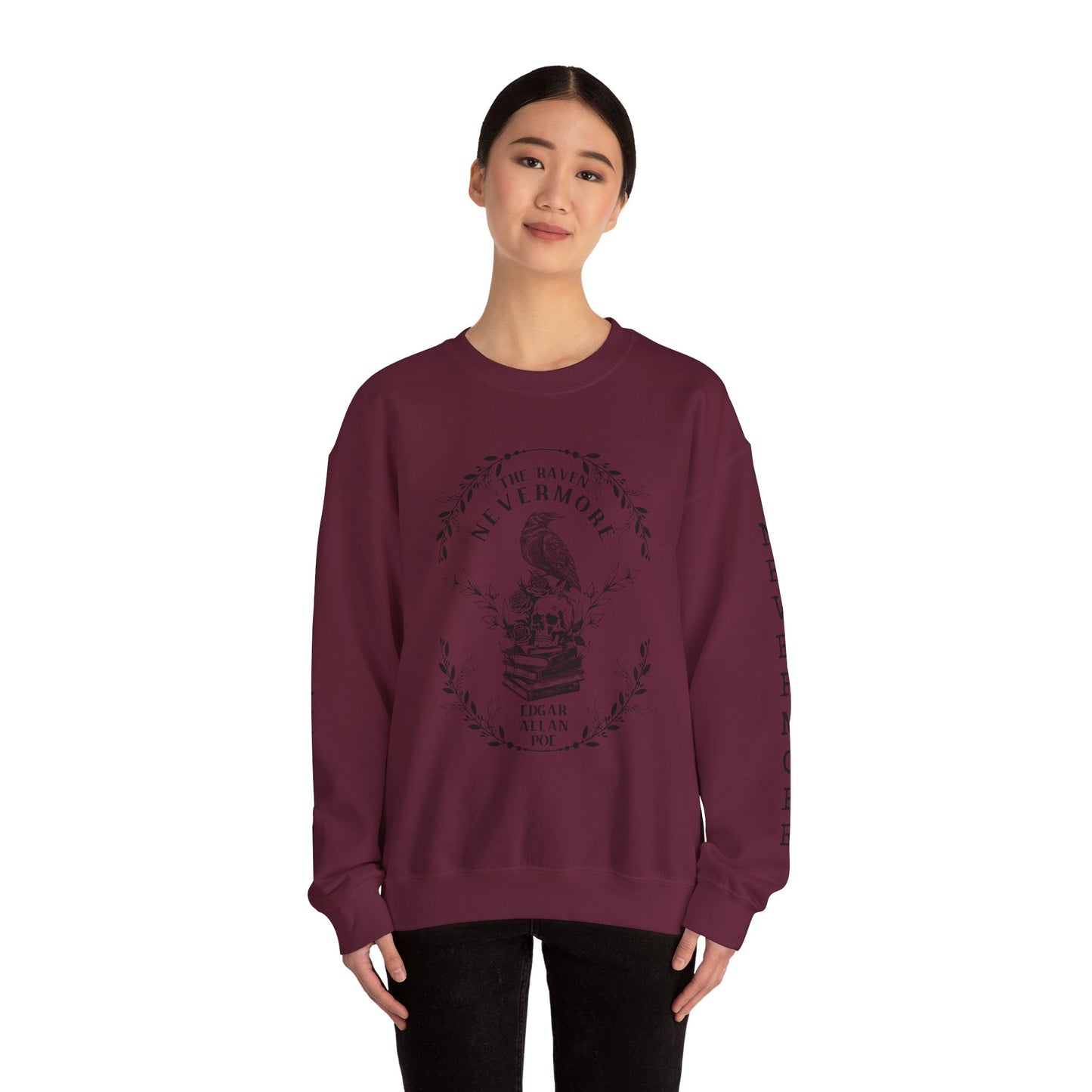 Edgar Allan Poe, Nevermore The Raven Sweatshirt, Book Lover, Halloween, Haunting Gothic Gift, Light, Dark Academia, Horror Movie Sweater Sweatshirt Printify