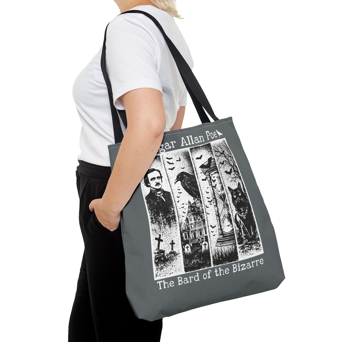 Edgar Allan Poe Tote Bag Gothic Literary Gift for Book Lover Dark Academia Macabre Accessory Halloween Tote Fall School Bag for Poetember Bags Printify