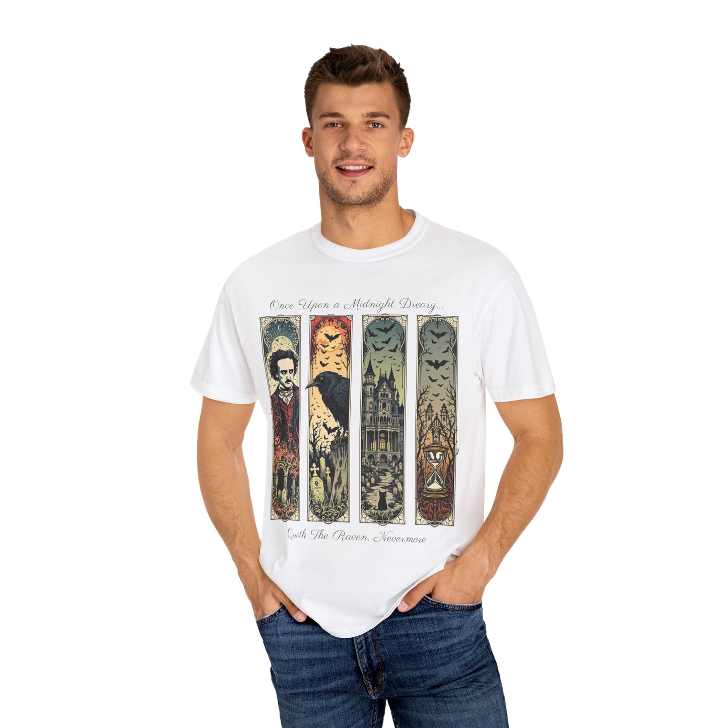 Edgar Allan Poe T-Shirt Gothic Graphic Tee The Raven Nevermore Quote Horror Literature Shirt Dark Academia Aesthetic Halloween Party Gift T-Shirt Printify