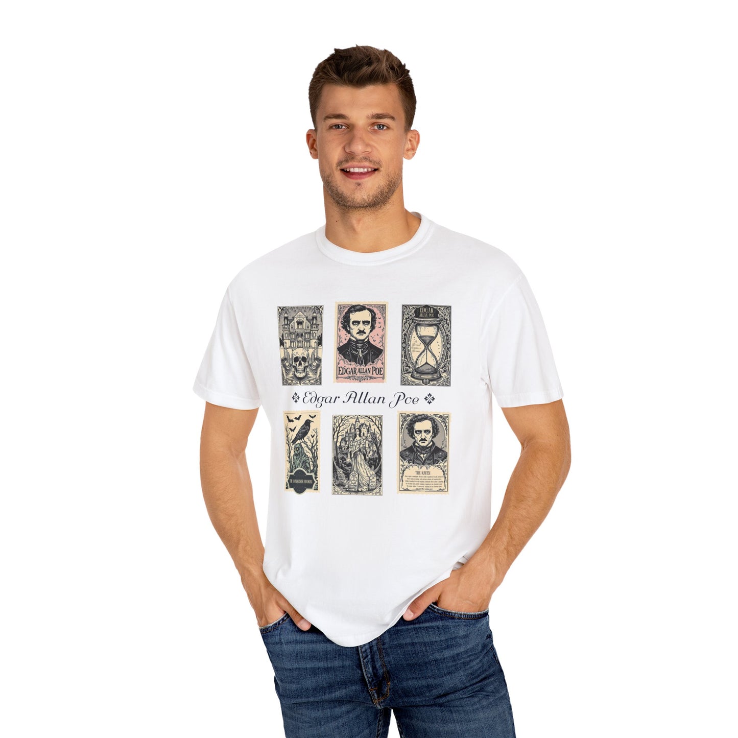 Edgar Allan Poe T-Shirt Gothic Graphic Tee The Raven Nevermore Quote Horror Literature Shirt Dark Academia Aesthetic Halloween Party Gift T-Shirt Printify