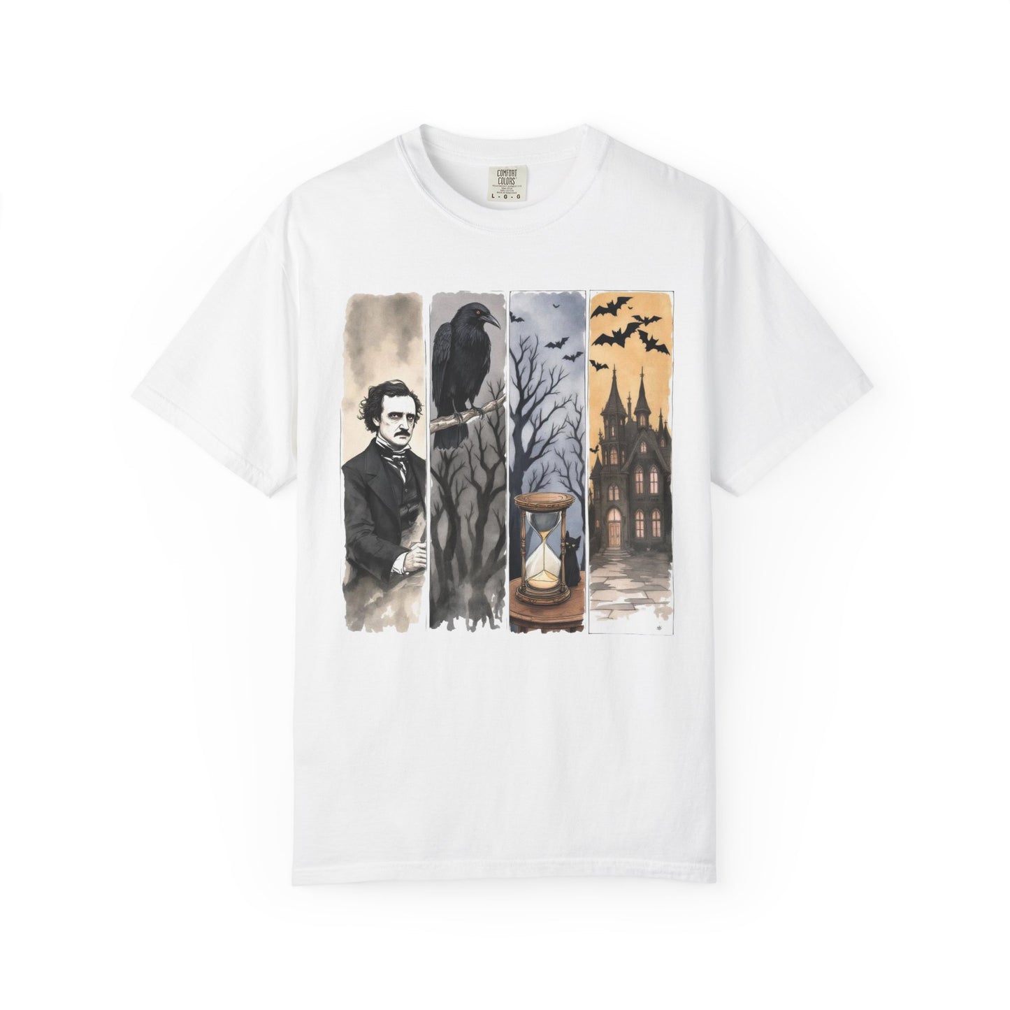 Edgar Allan Poe T-Shirt Gothic Graphic Tee The Raven Nevermore Quote Horror Literature Shirt Dark Academia Aesthetic Halloween Party Gift T-Shirt Printify White S