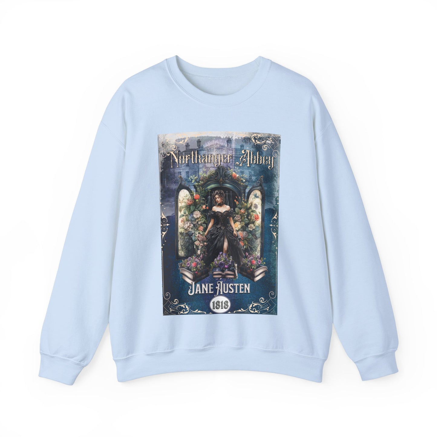 Jane Austen Sweatshirt, Northanger Abbey Historical Romance Sweater, Bookish Literary Jane Austen Fan Art Gift, Gift for Her, Bookclub Shirt Sweatshirt Printify S Light Blue