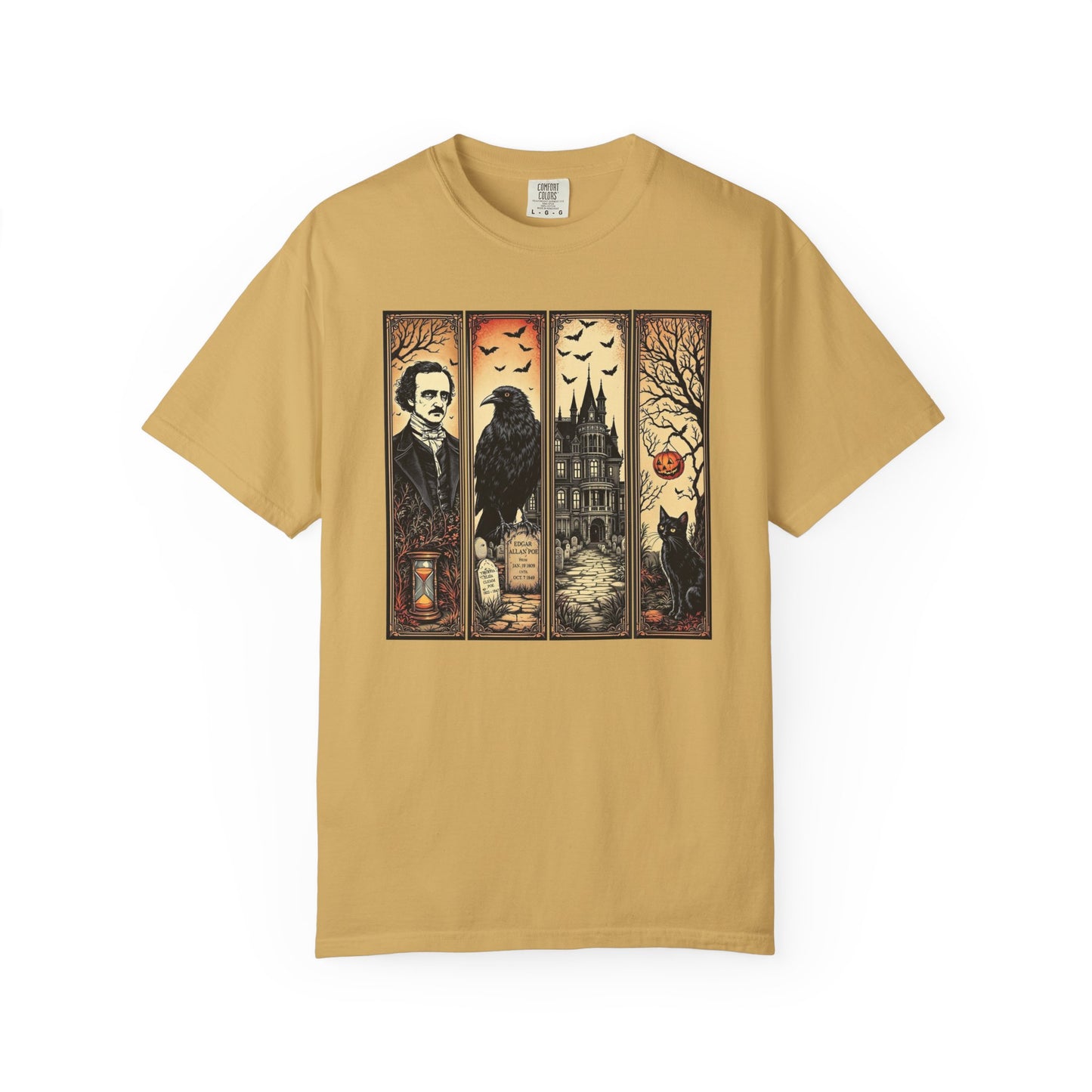 Edgar Allan Poe T-Shirt Gothic Graphic Tee The Raven Nevermore Quote Horror Literature Shirt Dark Academia Aesthetic Halloween Party Gift T-Shirt Printify Mustard S