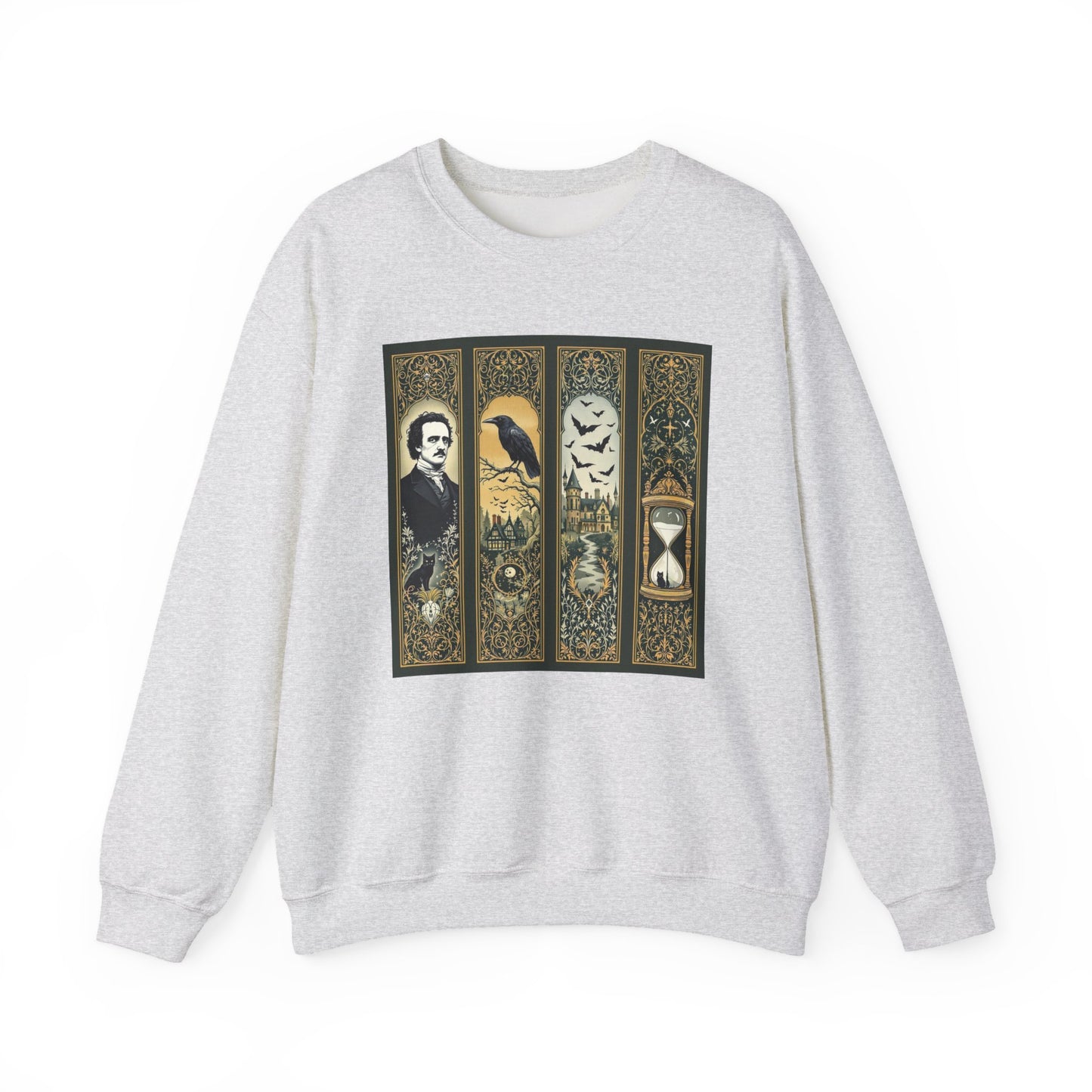 Edgar Allan Poe Sweatshirt The Raven Nevermore Gothic Horror Sweater Dark Academia Macabre Halloween Gift for Book Lovers Birthday Christmas Sweatshirt Printify Ash S