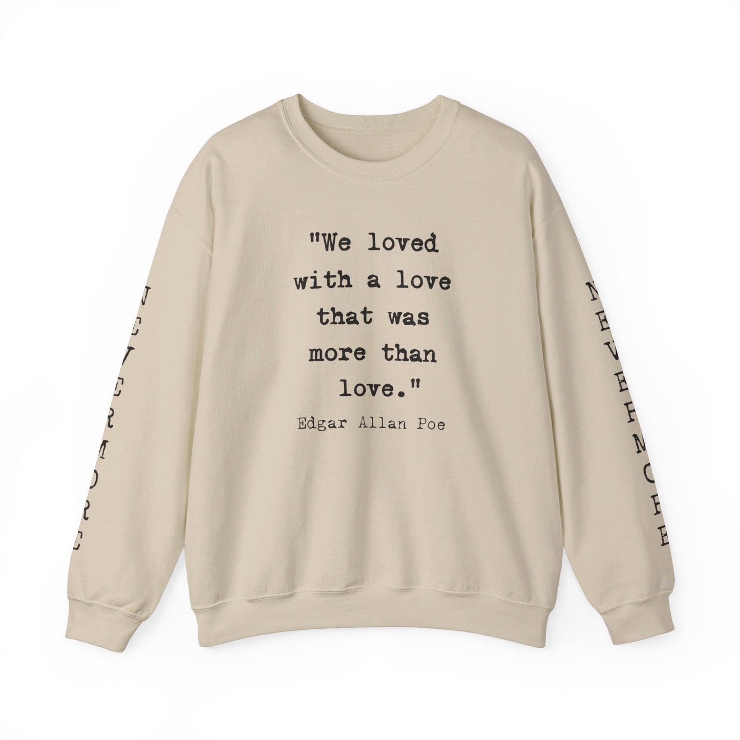 Edgar Allan Poe Sleeve Print Vintage Raven Poem Sweatshirt, Poetry Book Lover Sweater, Haunting Gothic Gift, Light, Dark Academia, Nevermore Sweatshirt Printify S Sand