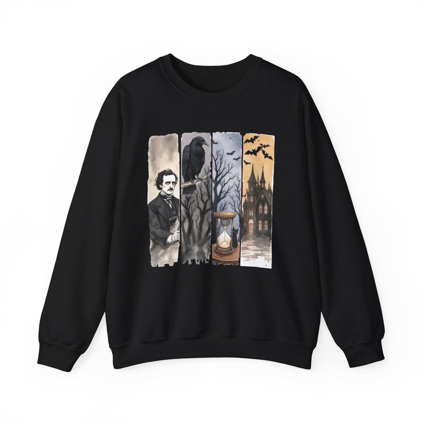 Edgar Allan Poe Sweatshirt The Raven Nevermore Gothic Horror Sweater Dark Academia Macabre Halloween Gift for Book Lovers Birthday Christmas Sweatshirt Printify Black S