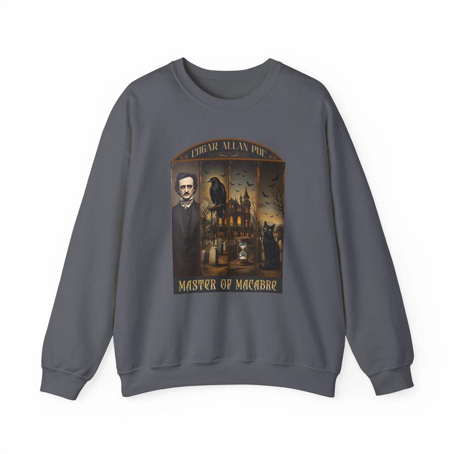 Edgar Allan Poe Sweatshirt The Raven Nevermore Gothic Horror Sweater Dark Academia Macabre Halloween Gift for Book Lovers Birthday Christmas Sweatshirt Printify Charcoal S
