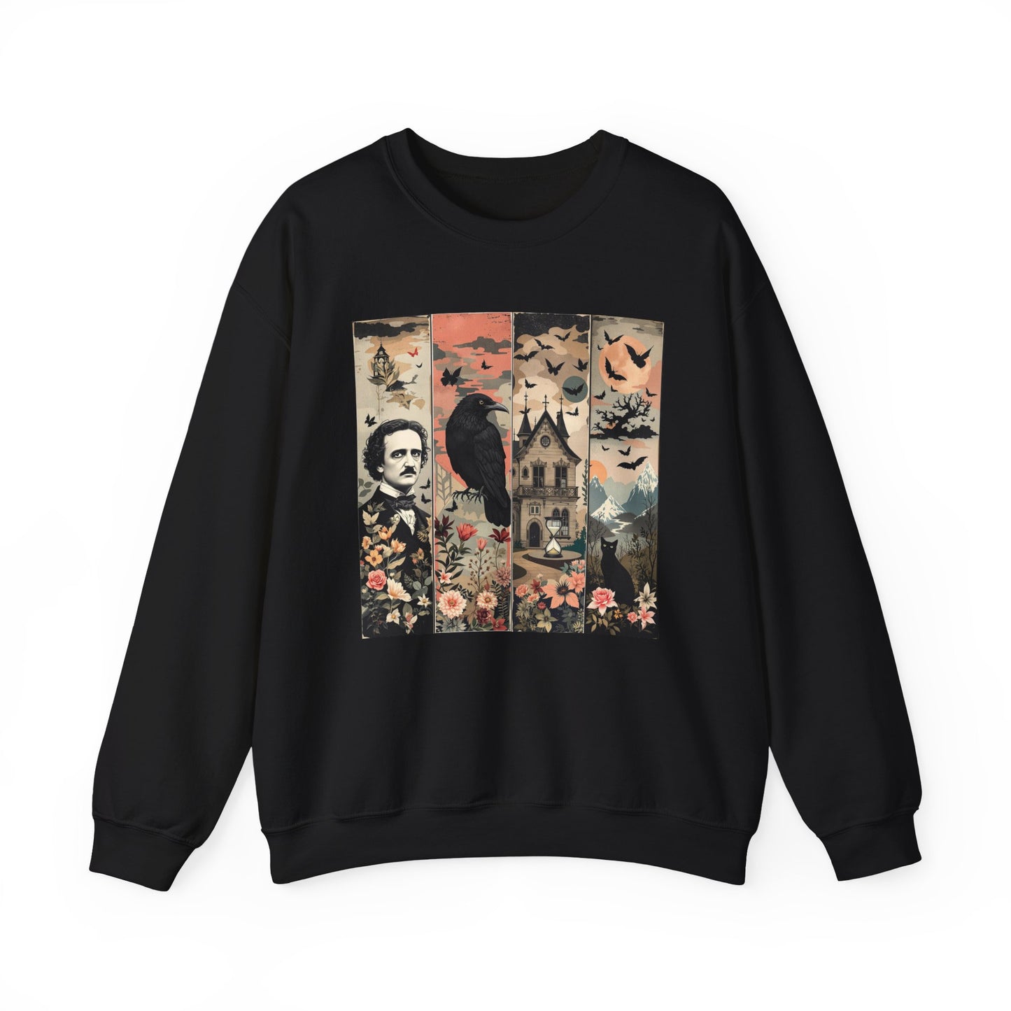 Edgar Allan Poe Sweatshirt The Raven Nevermore Gothic Horror Sweater Dark Academia Macabre Halloween Gift for Book Lovers Birthday Christmas Sweatshirt Printify Black S