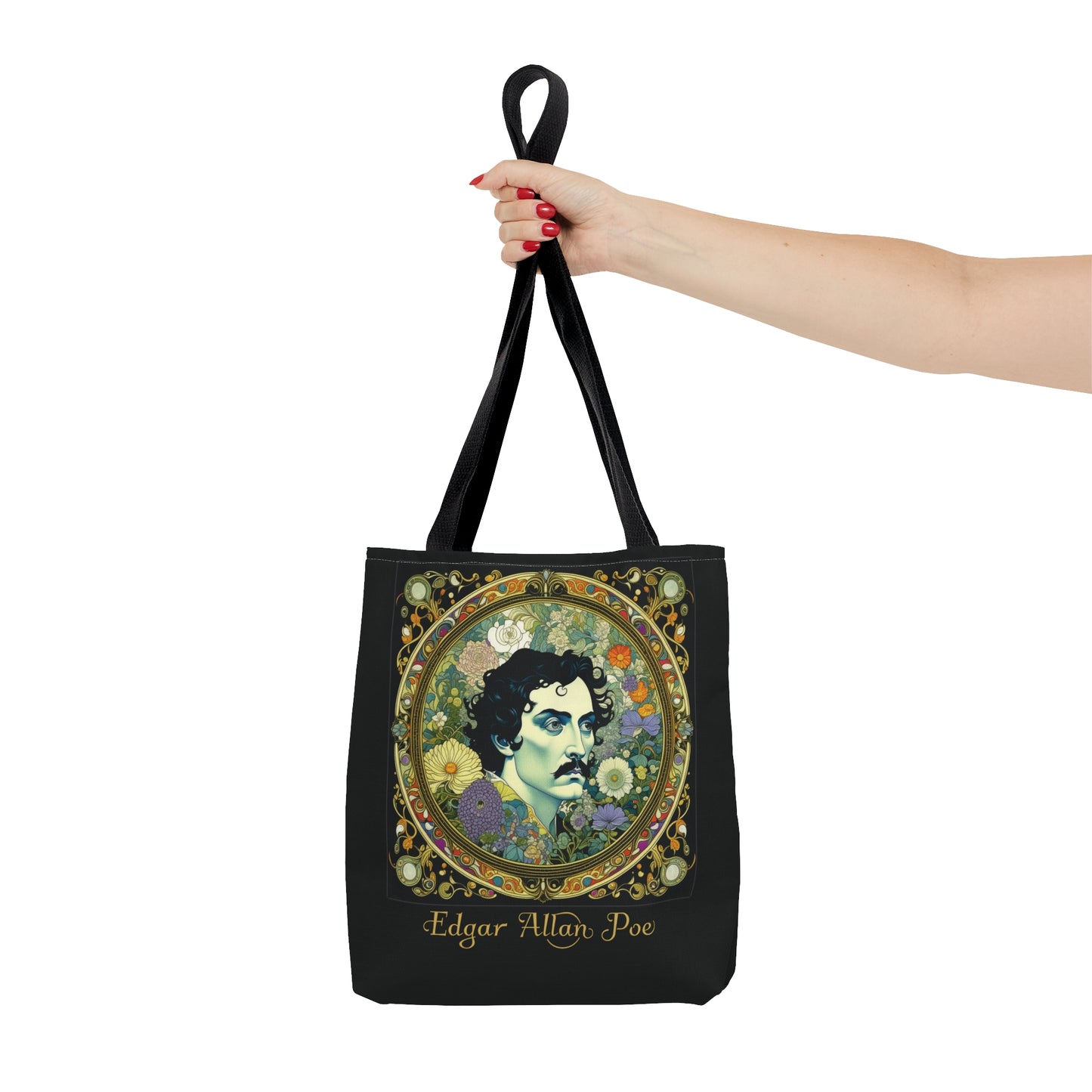 Edgar Allan Poe Tote Bag, Night Garden Botanical Shoulder Bag, Book, Library, Grocery, Travel Bag, Dark Academia, Bookish, Bookclub Gift, Bags Printify