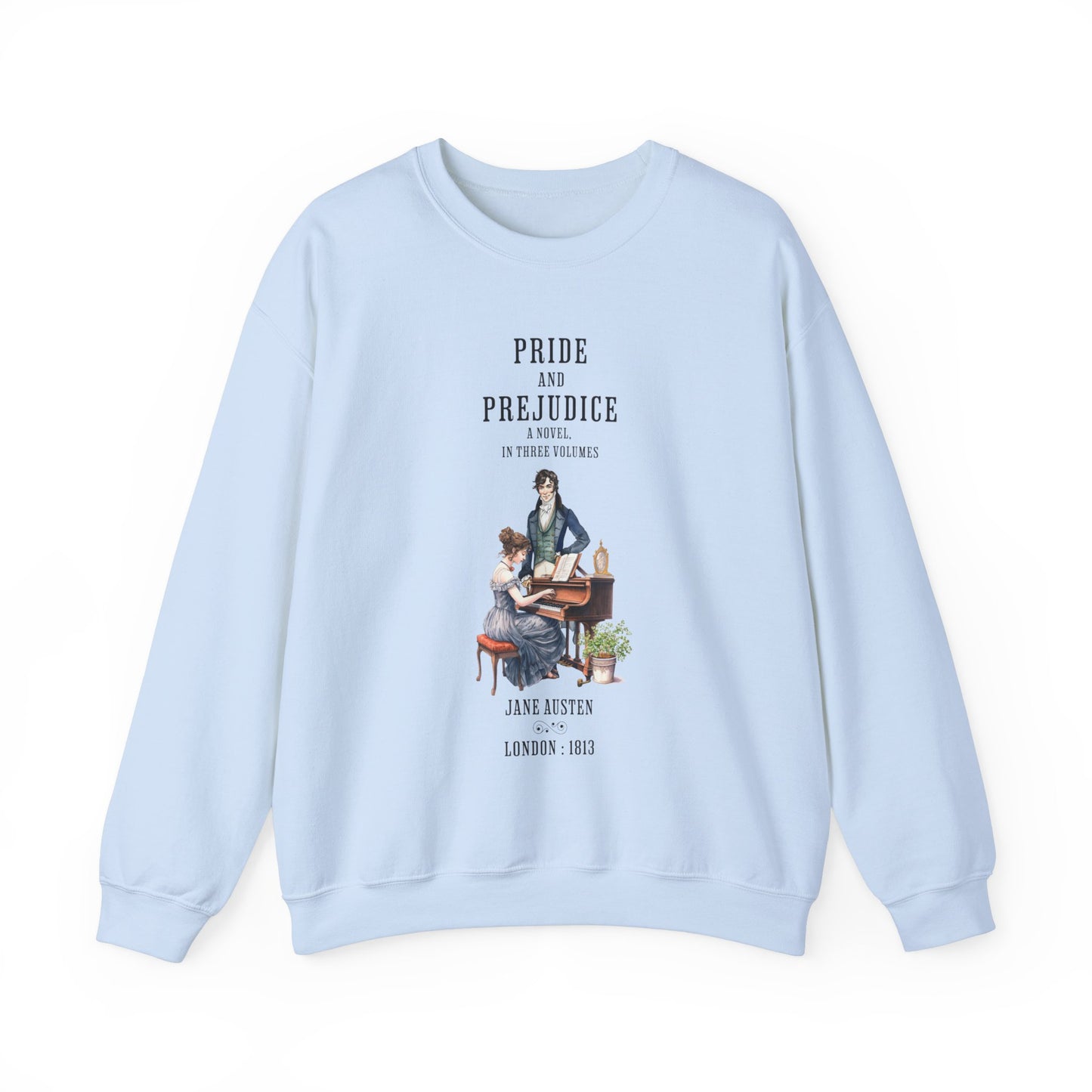 Jane Austen Sweatshirt, Pride & Prejudice Historical Romance Sweater, Bookish Literary Jane Austen Fan Art Gift for Her, Bookclub Shirt Sweatshirt Printify S Light Blue