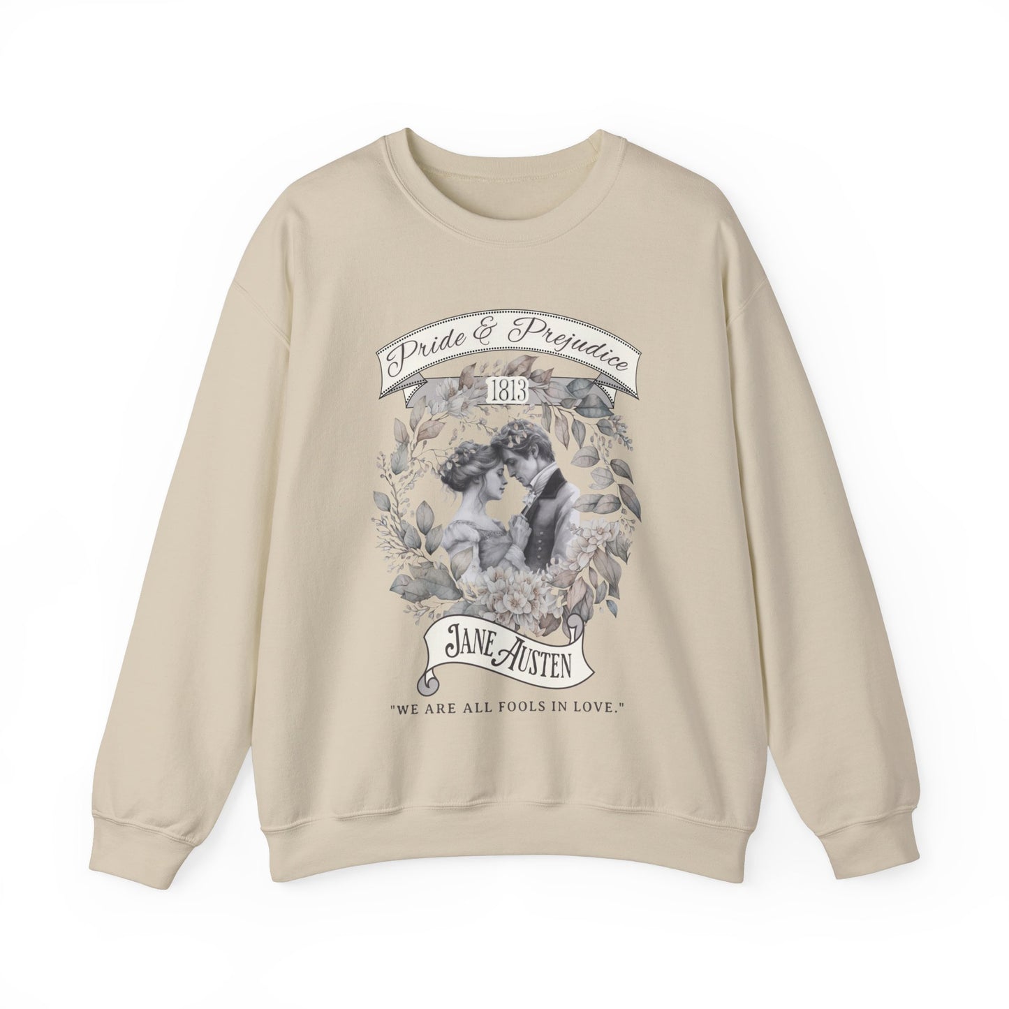 Jane Austen Sweatshirt, Pride & Prejudice Historical Romance Sweater, Bookish Literary Jane Austen Fan Art Gift, Gift for Her, Readers, Sweatshirt Printify S Sand