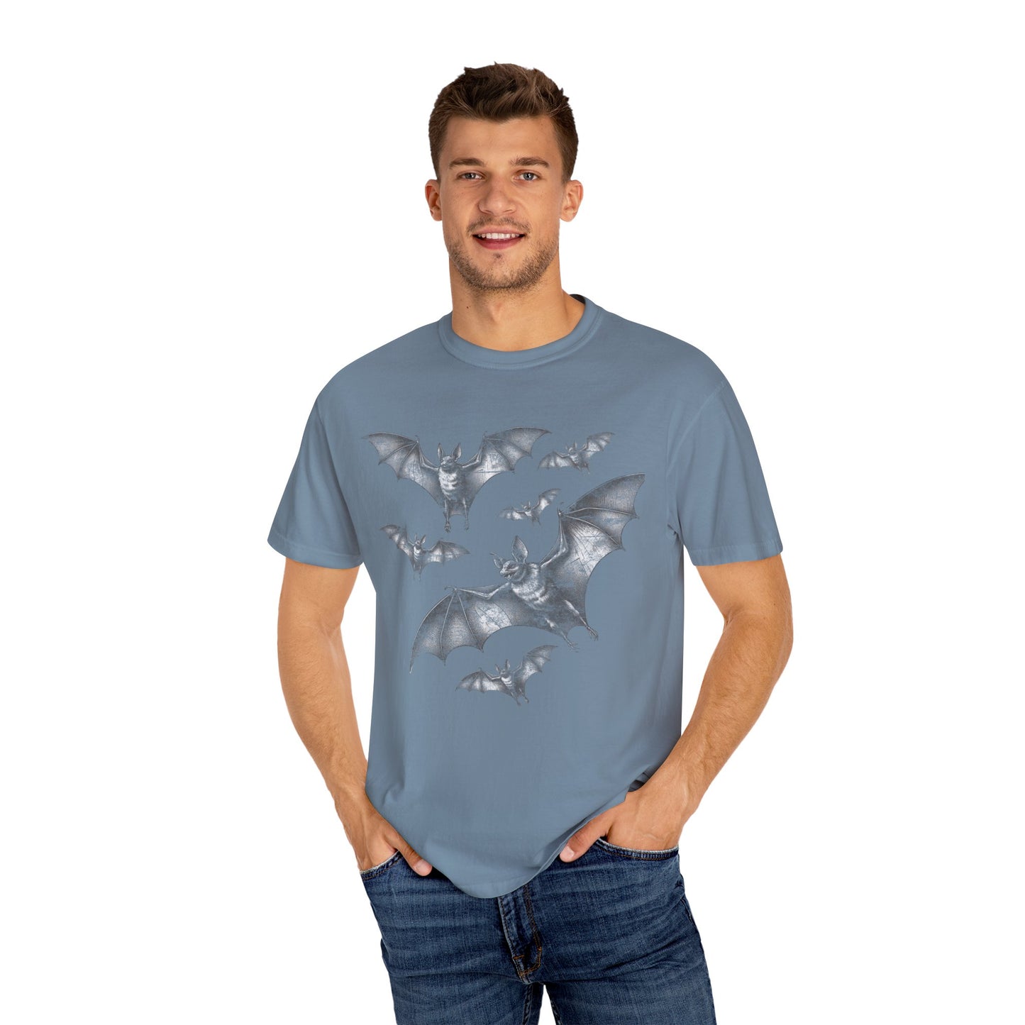 Bat Retro Goth TShirt Vintage Grunge Style Bat Shirt For Halloween Party Spooky Vibes Witchy Dark Academia Comfort Colors Oversized Shirt T-Shirt Printify Ice Blue S