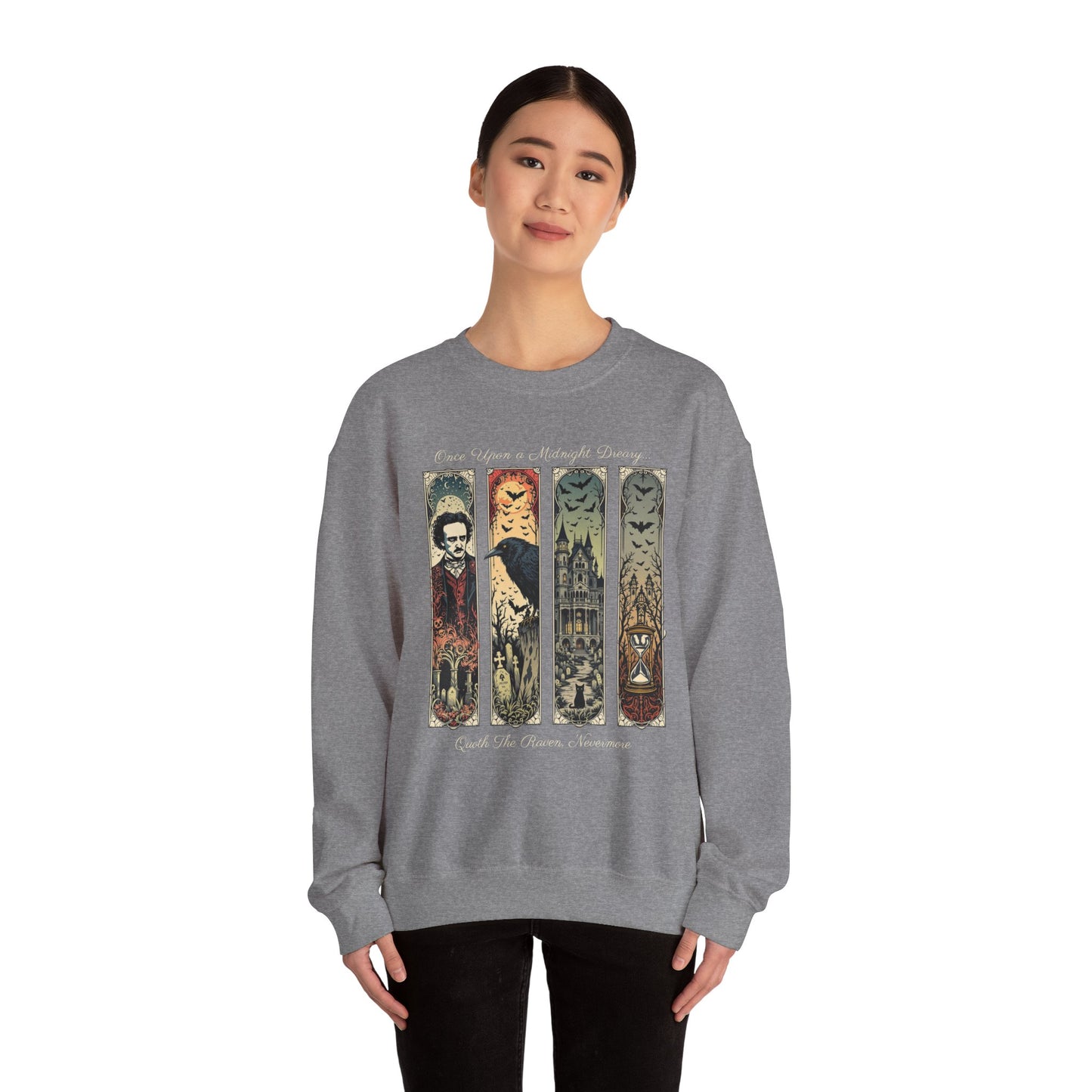 Edgar Allan Poe Sweatshirt The Raven Nevermore Gothic Horror Sweater Dark Academia Macabre Halloween Gift for Book Lovers Birthday Christmas