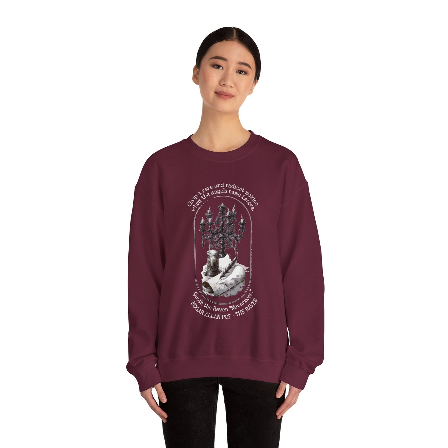 Edgar Allan Poe, Nevermore The Raven Sweatshirt, Book Lover, Halloween, Haunting Gothic Gift, Light, Dark Academia, Horror Movie Sweater Sweatshirt Printify