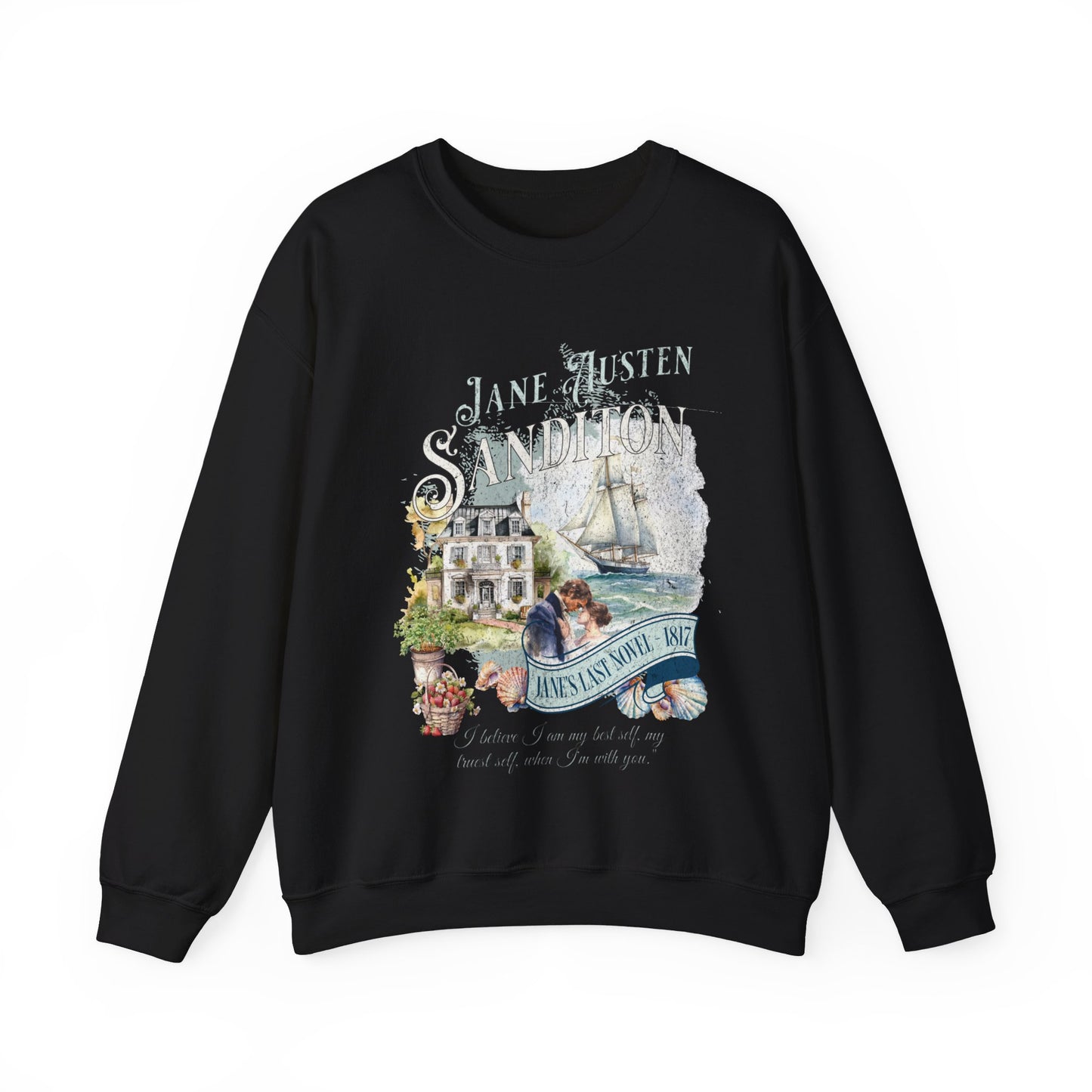 Jane Austen Sweatshirt, Sanditon Historical Romance, Bookish Literary Gift, Jane Austen Fan Art Shirt, Gift for Her, Gift for Readers, Sweatshirt Printify S Black