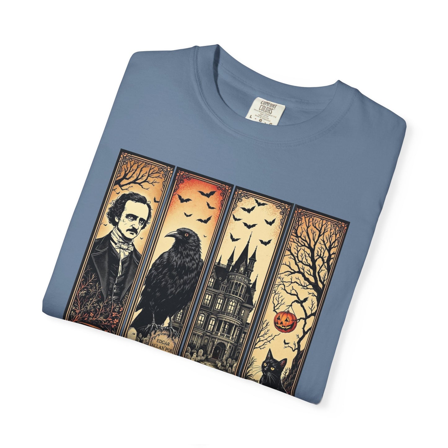 Edgar Allan Poe T-Shirt Gothic Graphic Tee The Raven Nevermore Quote Horror Literature Shirt Dark Academia Aesthetic Halloween Party Gift