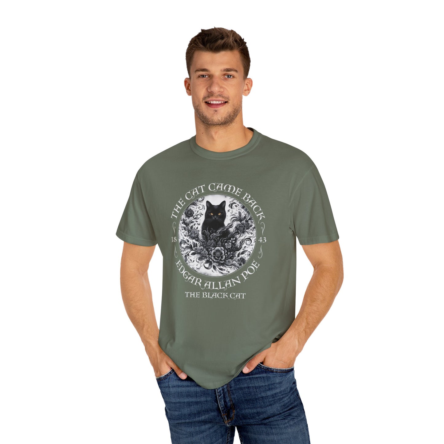 Gothic Cat TShirt Edgar Allan Poe The Black Cat Dark Academia Cottagecore Aesthetic Book Lover Gift Haunting Apparel Halloween Fall Tee T-Shirt Printify
