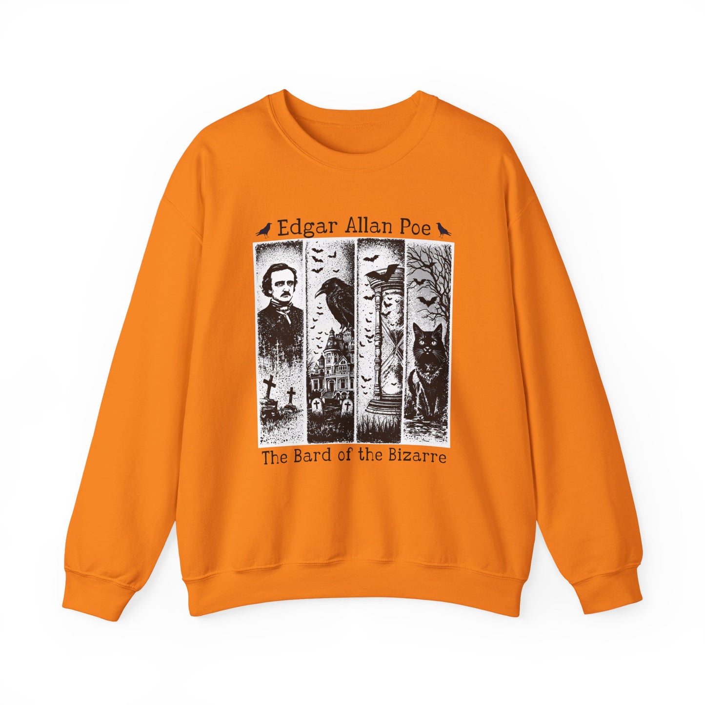 Edgar Allan Poe Sweatshirt The Raven Nevermore Gothic Horror Sweater Dark Academia Macabre Halloween Gift for Book Lovers Birthday Christmas Sweatshirt Printify Safety Orange S