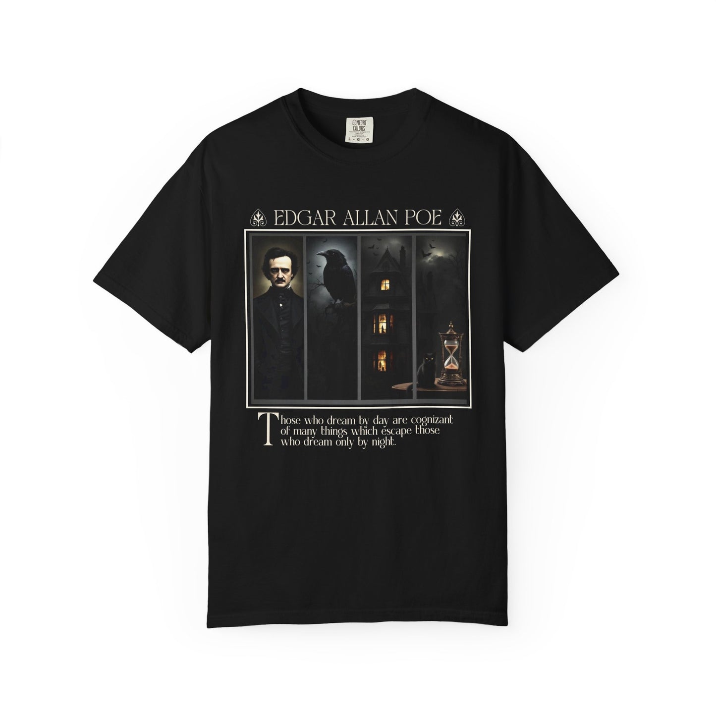 Edgar Allan Poe T-Shirt Gothic Graphic Tee The Raven Nevermore Quote Horror Literature Shirt Dark Academia Aesthetic Halloween Party Gift T-Shirt Printify Black S
