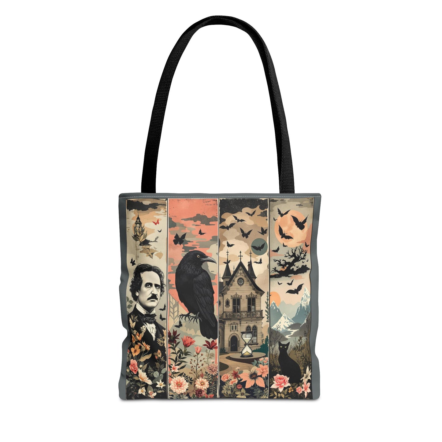 Edgar Allan Poe Tote Bag Gothic Literary Gift for Book Lover Dark Academia Macabre Accessory Halloween Tote Fall School Bag for Poetember Bags Printify 13" × 13'' Black