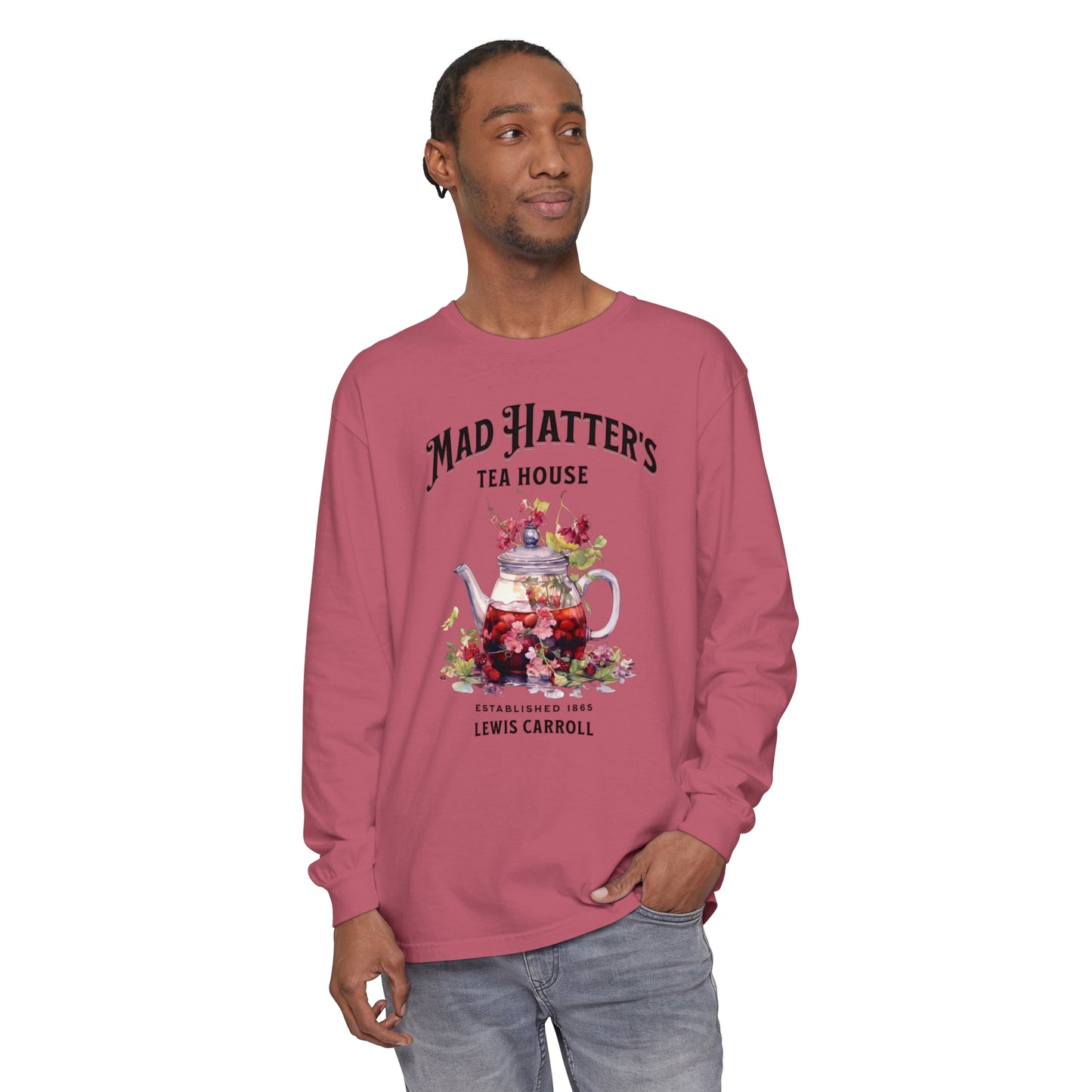Mad Hatter's Tea Long Sleeve Shirt Alice In Wonderland Lewis Carroll Whimsigoth Academia TShirt Mad Hatter Tea Party Tee Bookish Booktok Long-sleeve Printify