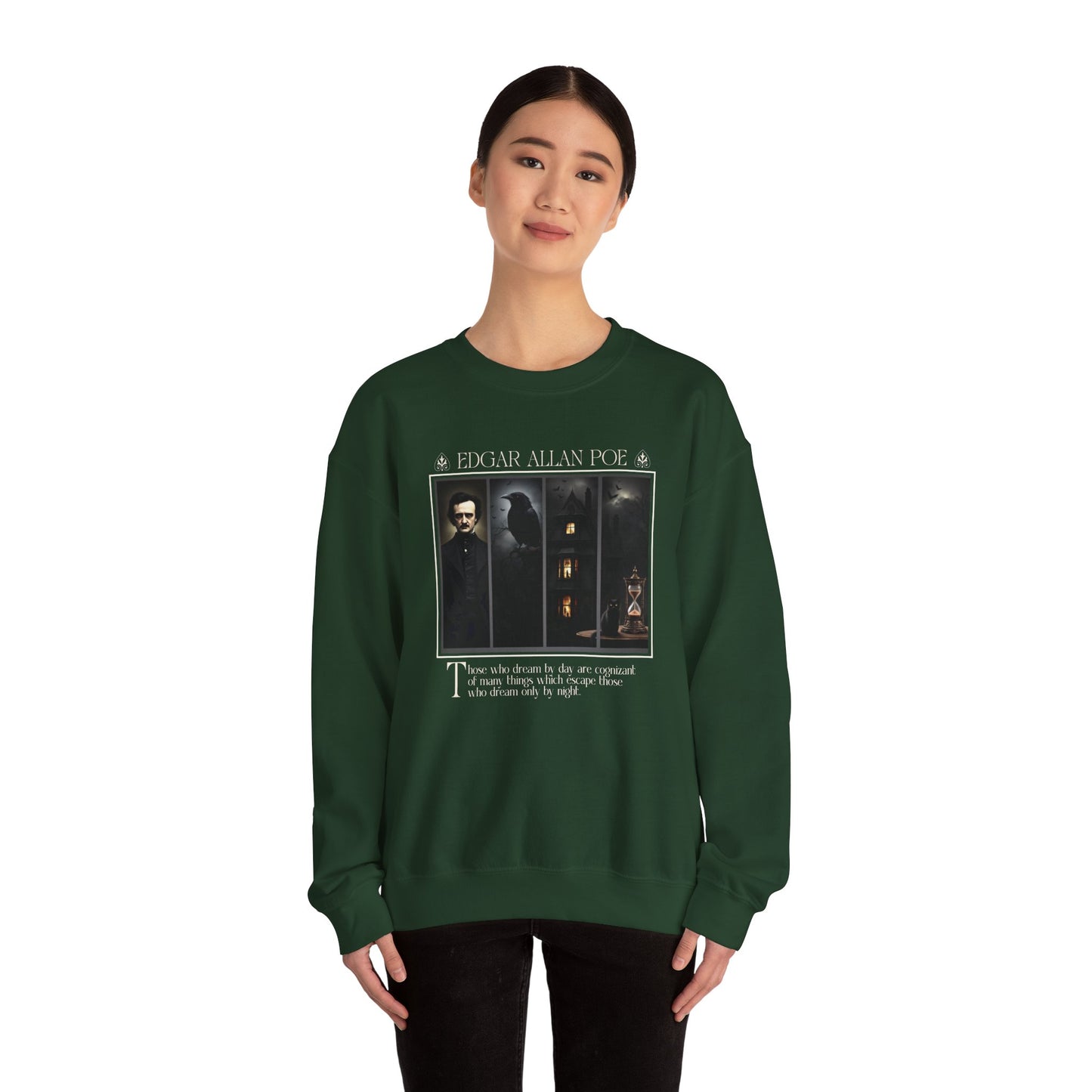 Edgar Allan Poe Sweatshirt The Raven Nevermore Gothic Horror Sweater Dark Academia Macabre Halloween Gift for Book Lovers Birthday Christmas Sweatshirt Printify