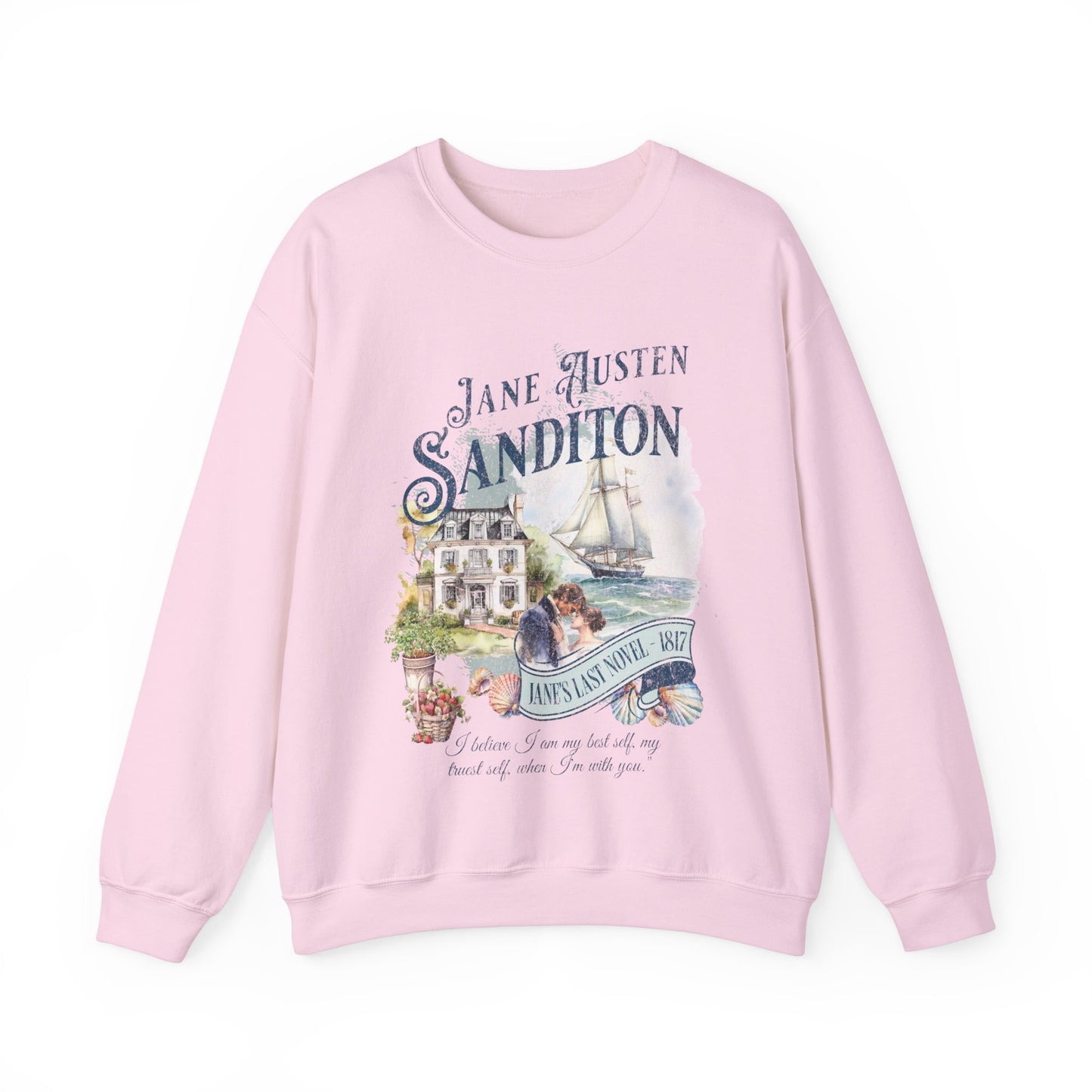 Jane Austen Sweatshirt, Sanditon Historical Romance, Bookish Literary Gift, Jane Austen Fan Art Shirt, Gift for Her, Gift for Readers, Sweatshirt Printify S Light Pink