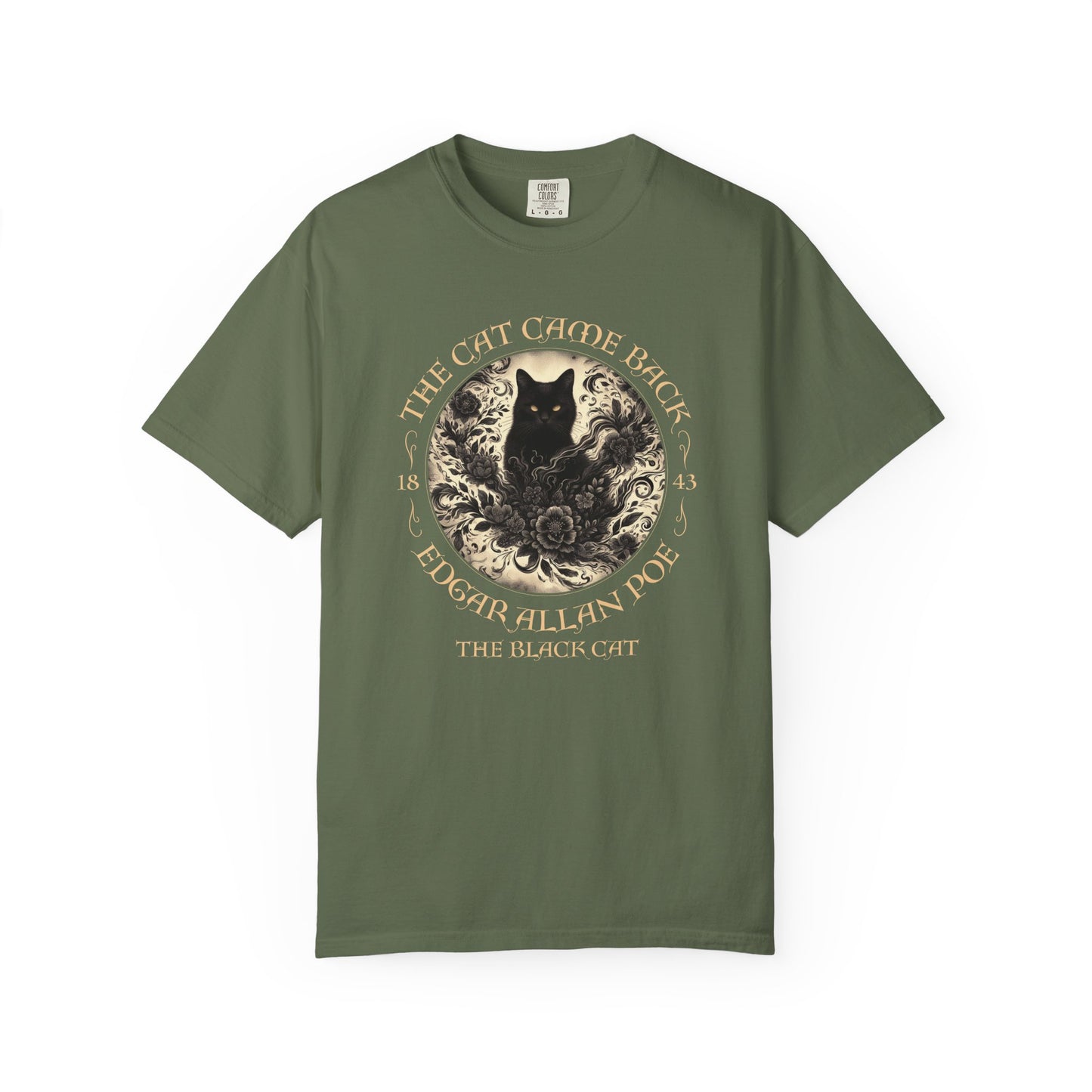 Gothic Cat TShirt Edgar Allan Poe The Black Cat Dark Academia Cottagecore Aesthetic Book Lover Gift Haunting Apparel Halloween Fall Tee T-Shirt Printify Sage S