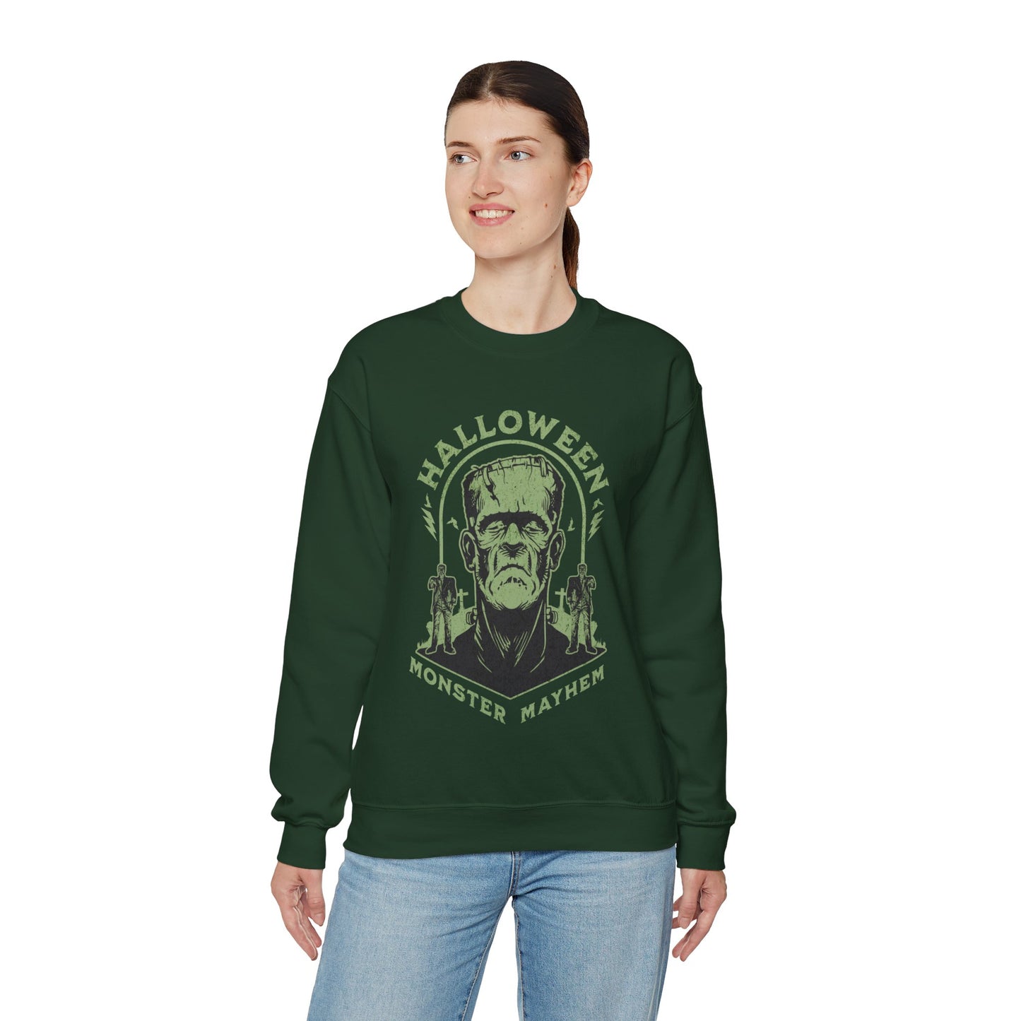 Vintage Halloween Frankenstein Monster Graphic Sweatshirt, Creepy Spooky Book Lover Gift, Horror Movie, Fall Festival Party Sweater. Sweatshirt Printify