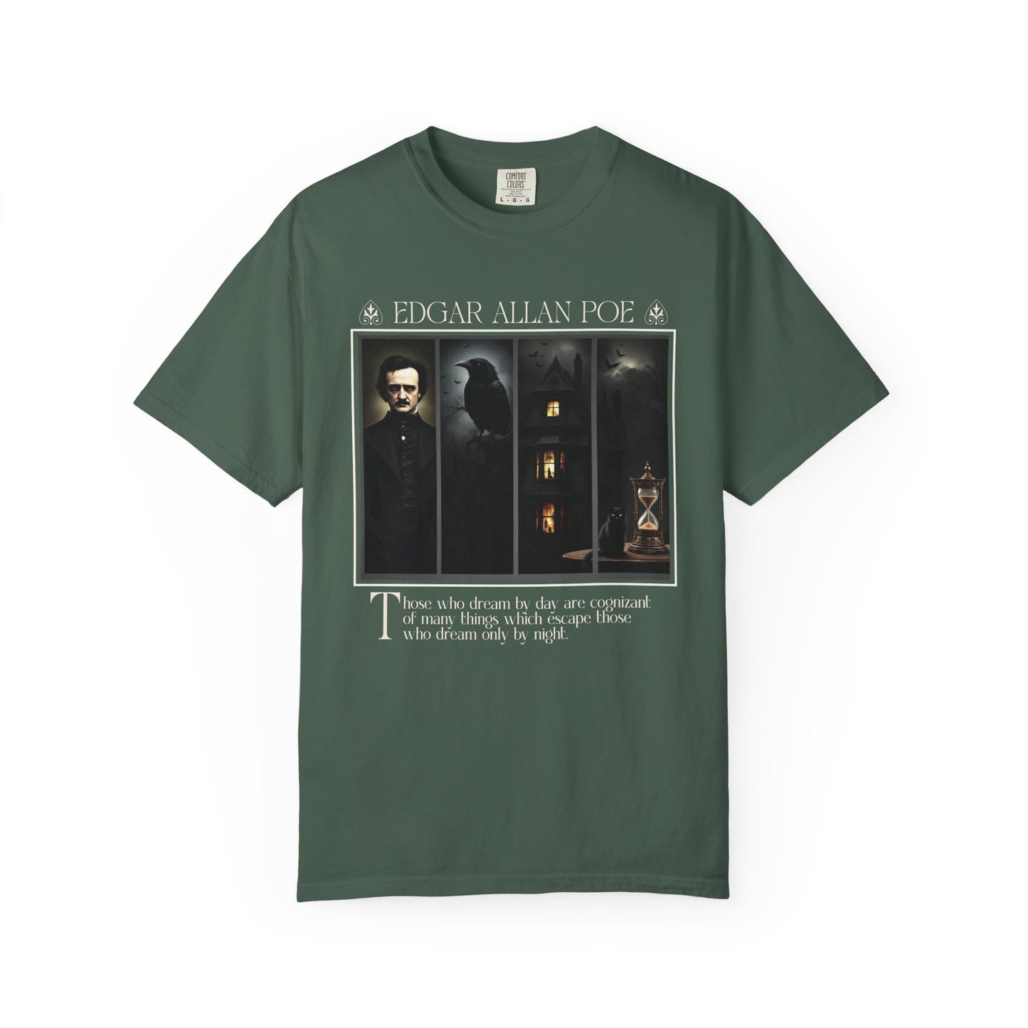 Edgar Allan Poe T-Shirt Gothic Graphic Tee The Raven Nevermore Quote Horror Literature Shirt Dark Academia Aesthetic Halloween Party Gift T-Shirt Printify Blue Spruce S