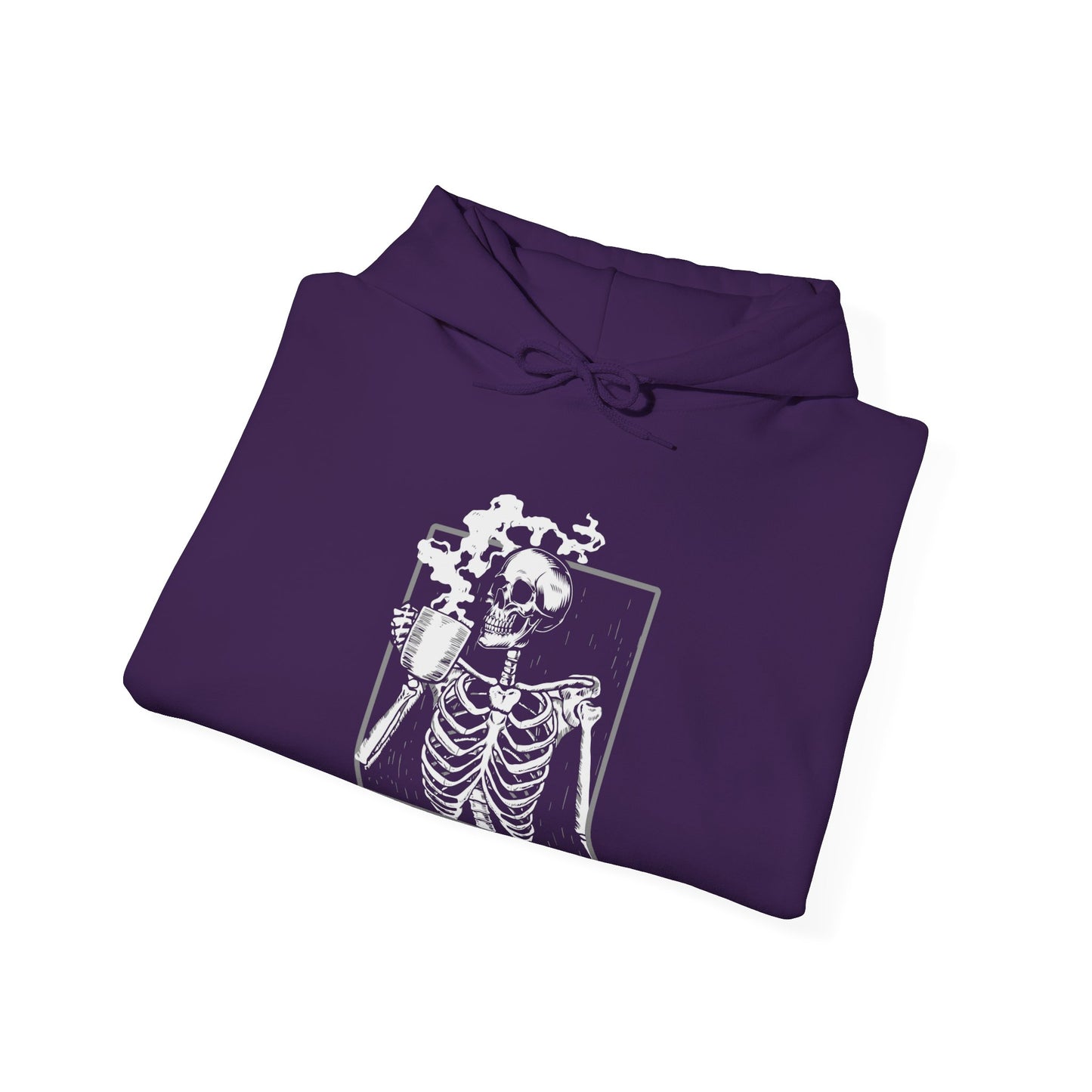 Halloween Skeleton Hoodie, Funny Coffee Drinking Skeleton, Spooky Season Sweater, Trick or Treating Shirt, Warm Halloween Party Hoodie Hoodie Printify