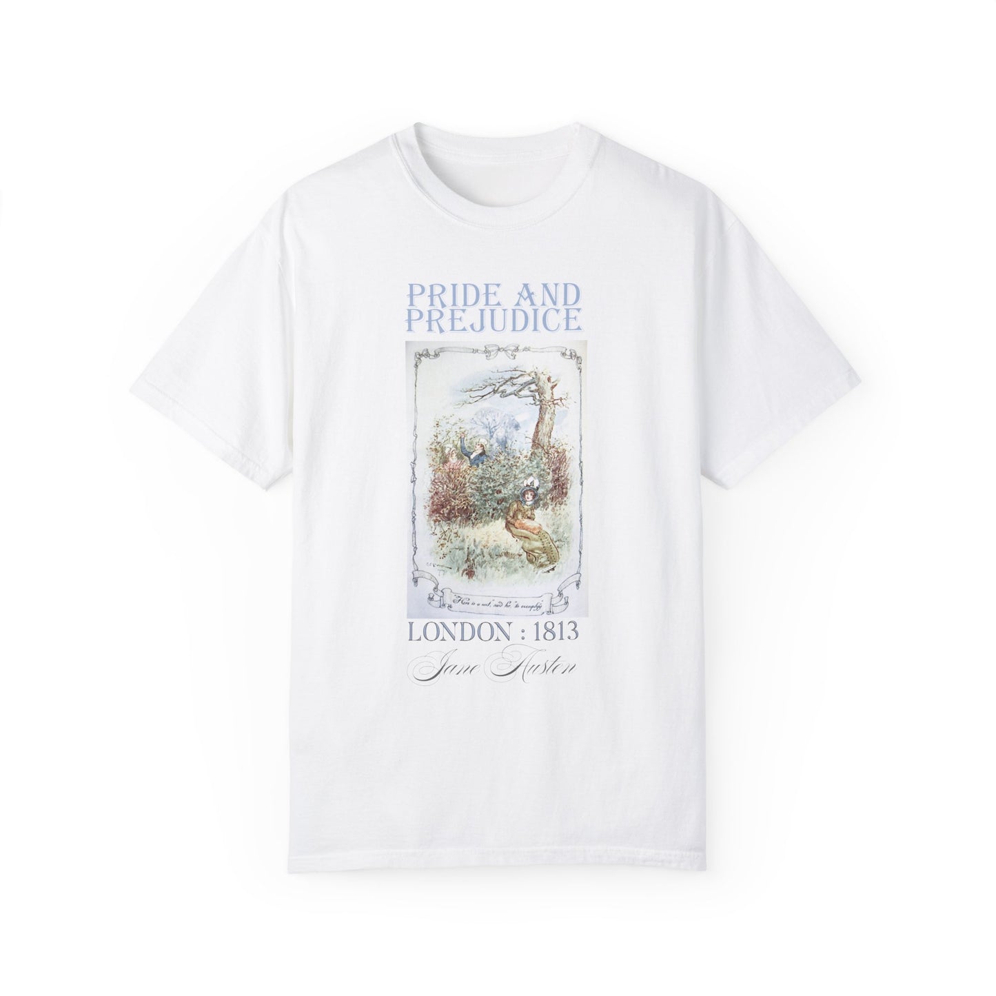 Jane Austen Comfort Colors TShirt, Pride & Prejudice Historical Romance, Bookish Literary Jane Austen Fan Art Gift for Her Bookclub Tee T-Shirt Printify White S