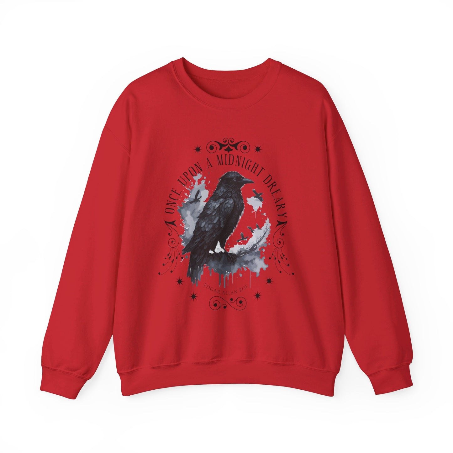 Edgar Allan Poe, The Raven Sweatshirt, Poet, Poetry Lover Sweater, Book Lover, Haunting Gothic Gift, Light, Dark Academia, Horror Movie Top Sweatshirt Printify S Red