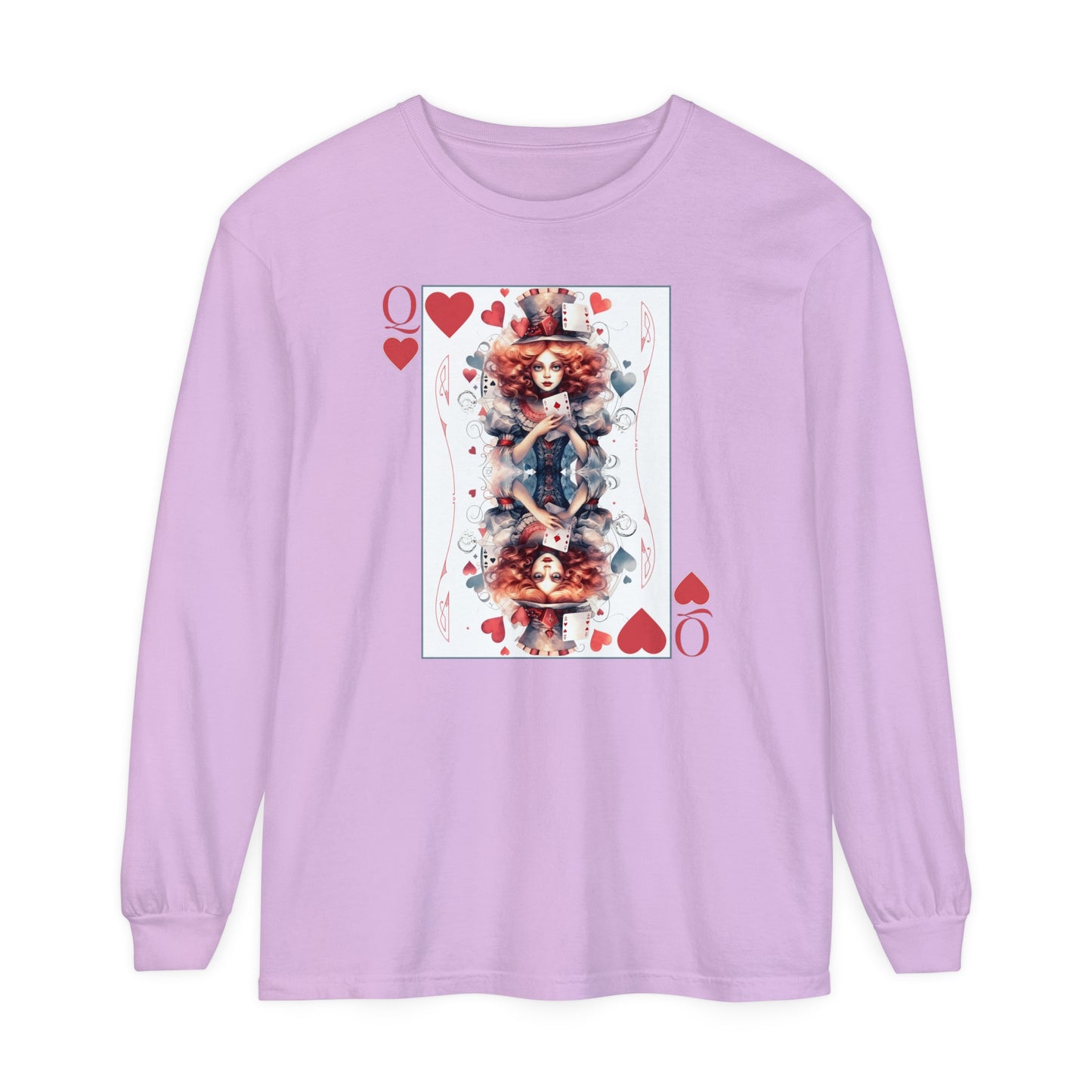 Queen of Hearts Long Sleeve Shirt Alice In Wonderland Lewis Carroll Whimsigoth Academia TShirt Mad Hatter Tea Party Tee Bookish Booktok Gift Long-sleeve Printify Orchid S