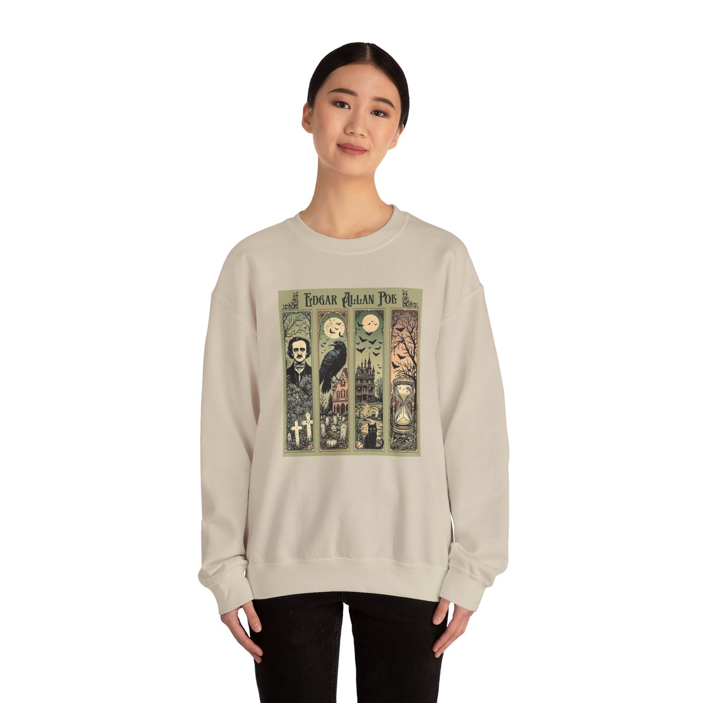 Edgar Allan Poe Sweatshirt The Raven Nevermore Gothic Horror Sweater Dark Academia Macabre Halloween Gift for Book Lovers Birthday Christmas Sweatshirt Printify