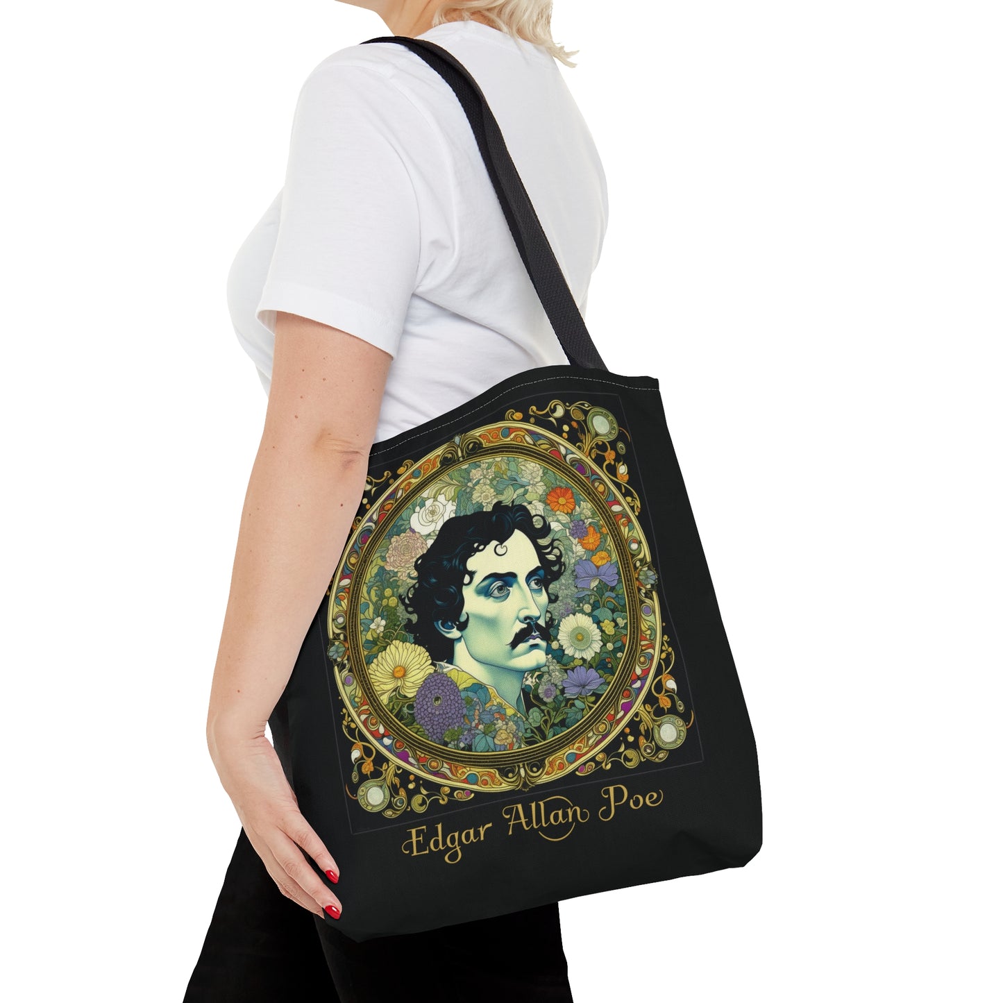 Edgar Allan Poe Tote Bag, Night Garden Botanical Shoulder Bag, Book, Library, Grocery, Travel Bag, Dark Academia, Bookish, Bookclub Gift, Bags Printify