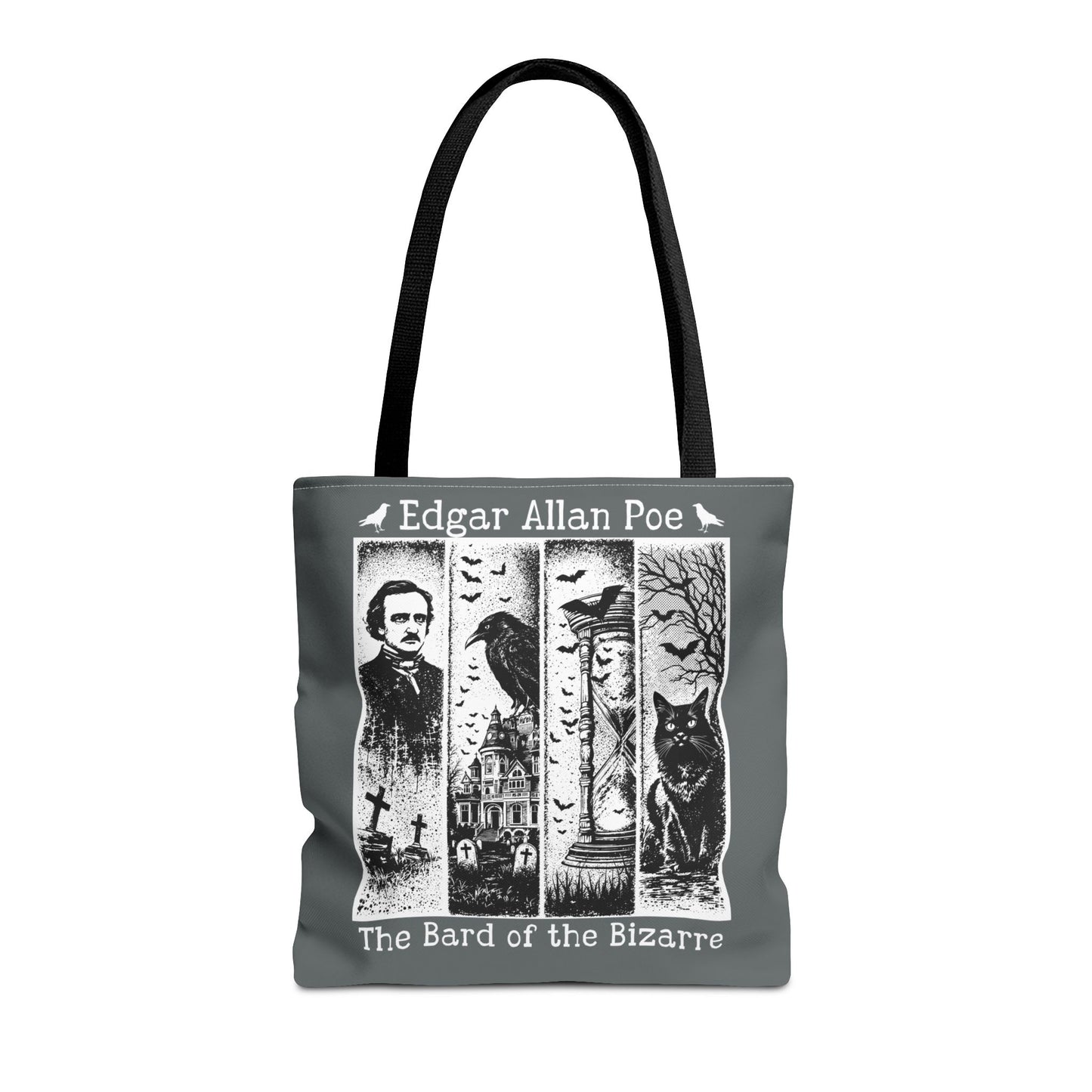 Edgar Allan Poe Tote Bag Gothic Literary Gift for Book Lover Dark Academia Macabre Accessory Halloween Tote Fall School Bag for Poetember Bags Printify 16" × 16'' Black