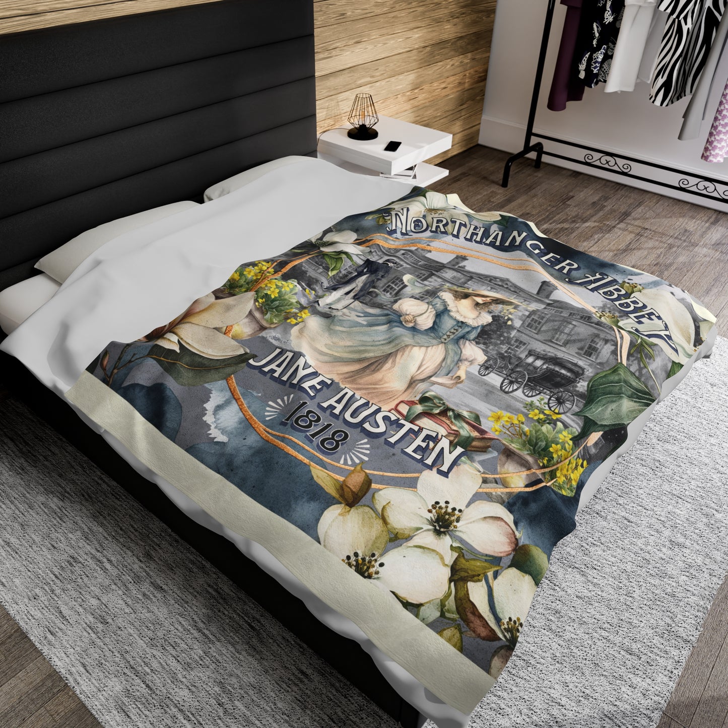 Jane Austen Plush Throw Blanket, Northanger Abbey Historical Romance Gift, Bookish Literary Jane Austen Fan Art Gift, Gift for Her, Bookclub All Over Prints Printify