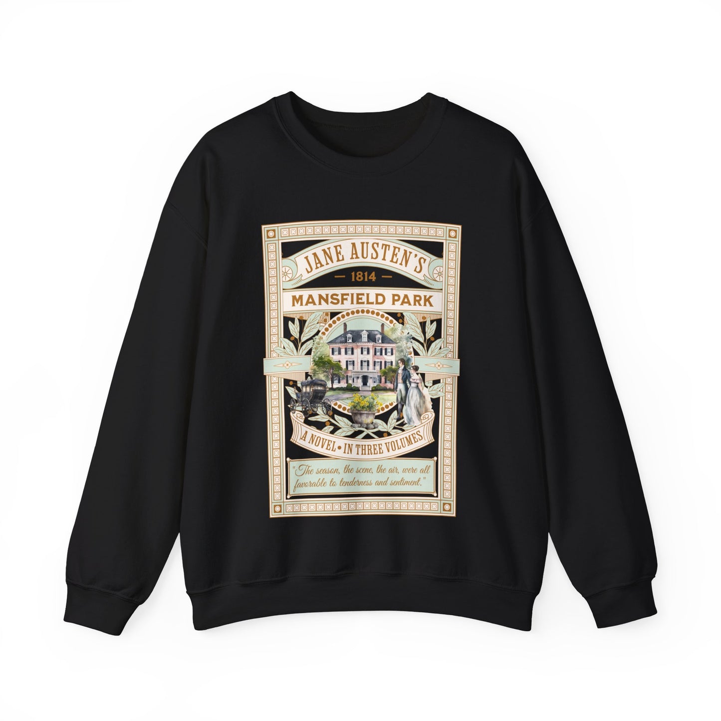 Jane Austen Sweatshirt, Mansfield Park Historical Romance Sweater, Bookish Literary Jane Austen Fan Art Gift, Gift for Her, Readers, Sweatshirt Printify S Black